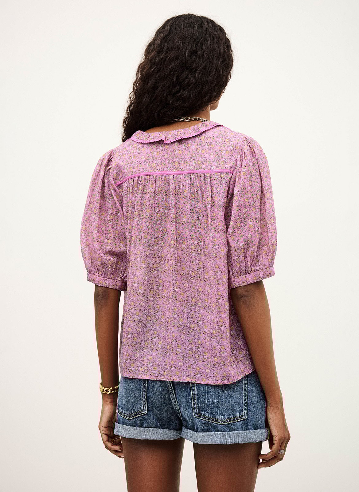 Geruite blouse met V-hals BA&SH Roze