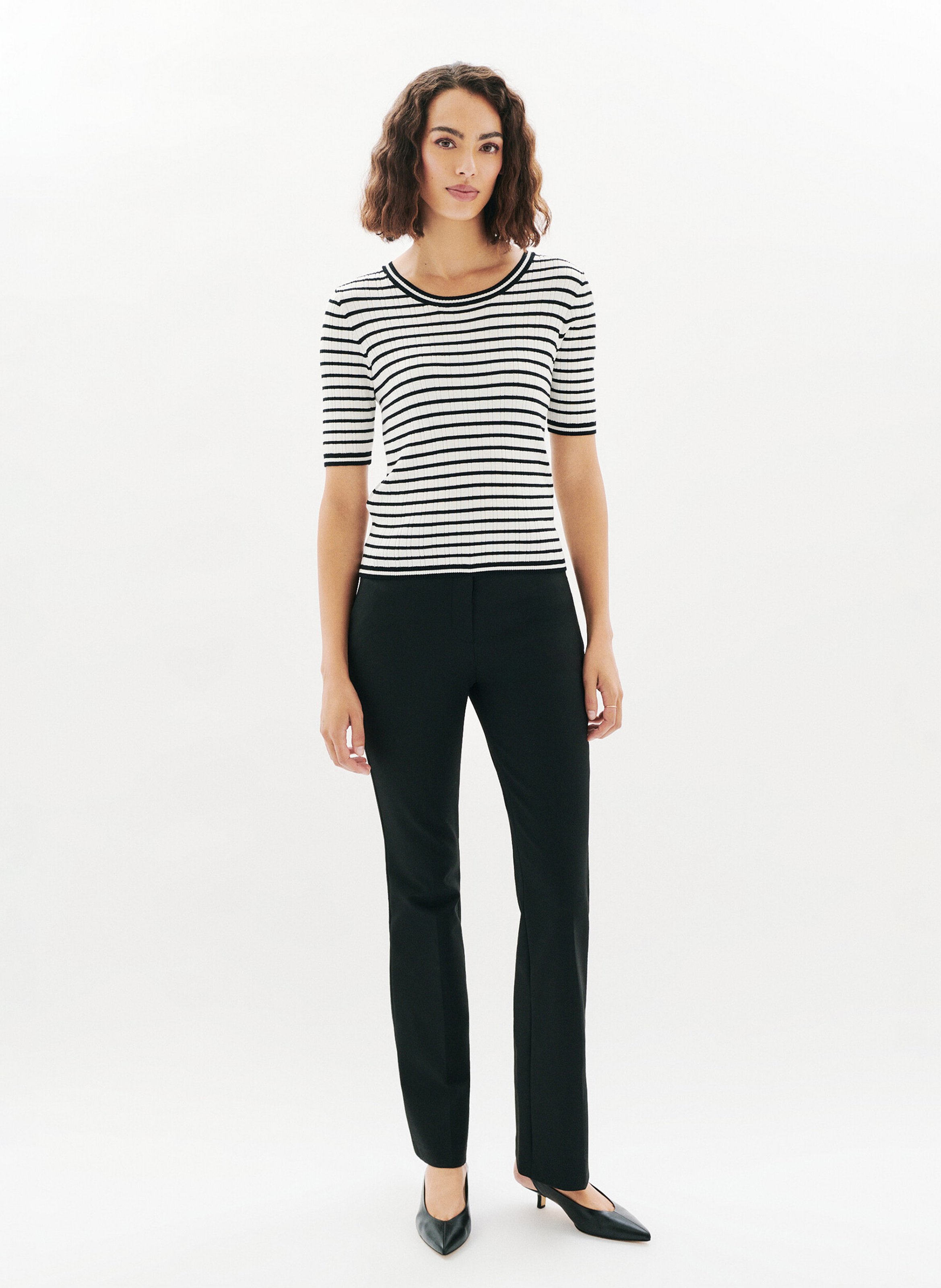 Pull col rond rayé CAROLL Noir