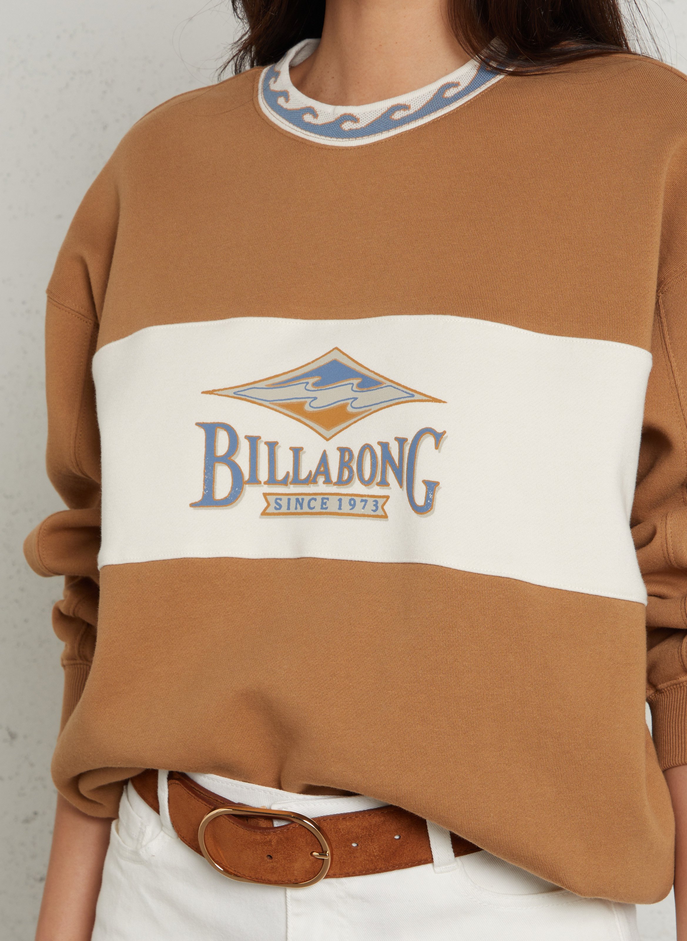 Loose-fit round-neck cotton sweatshirt with screen print BILLABONG Beige