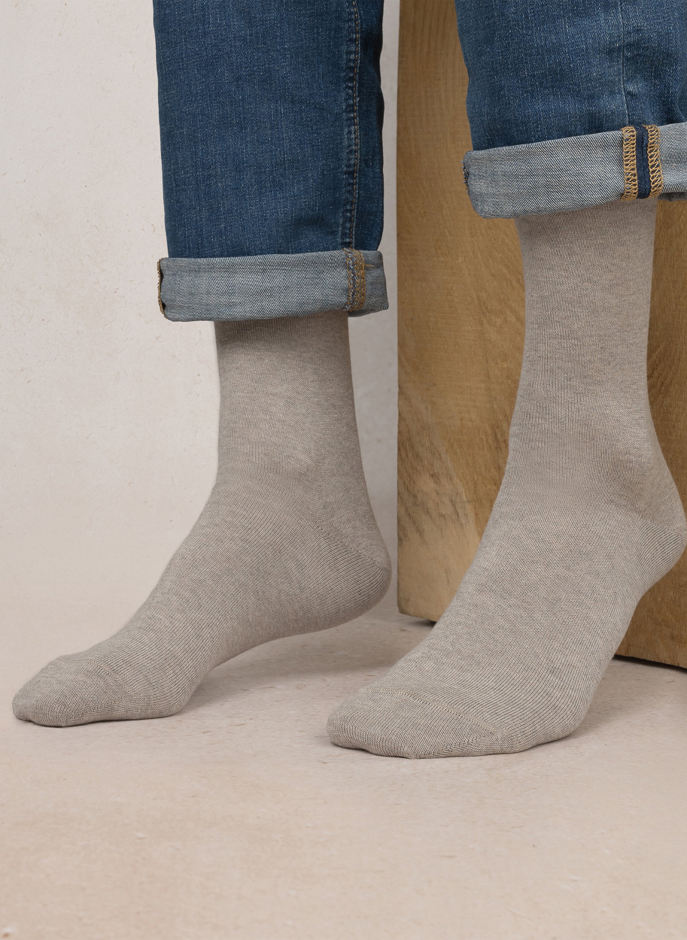 Einfarbige Socken aus Baumwoll-Mix BLEUFORET Beige