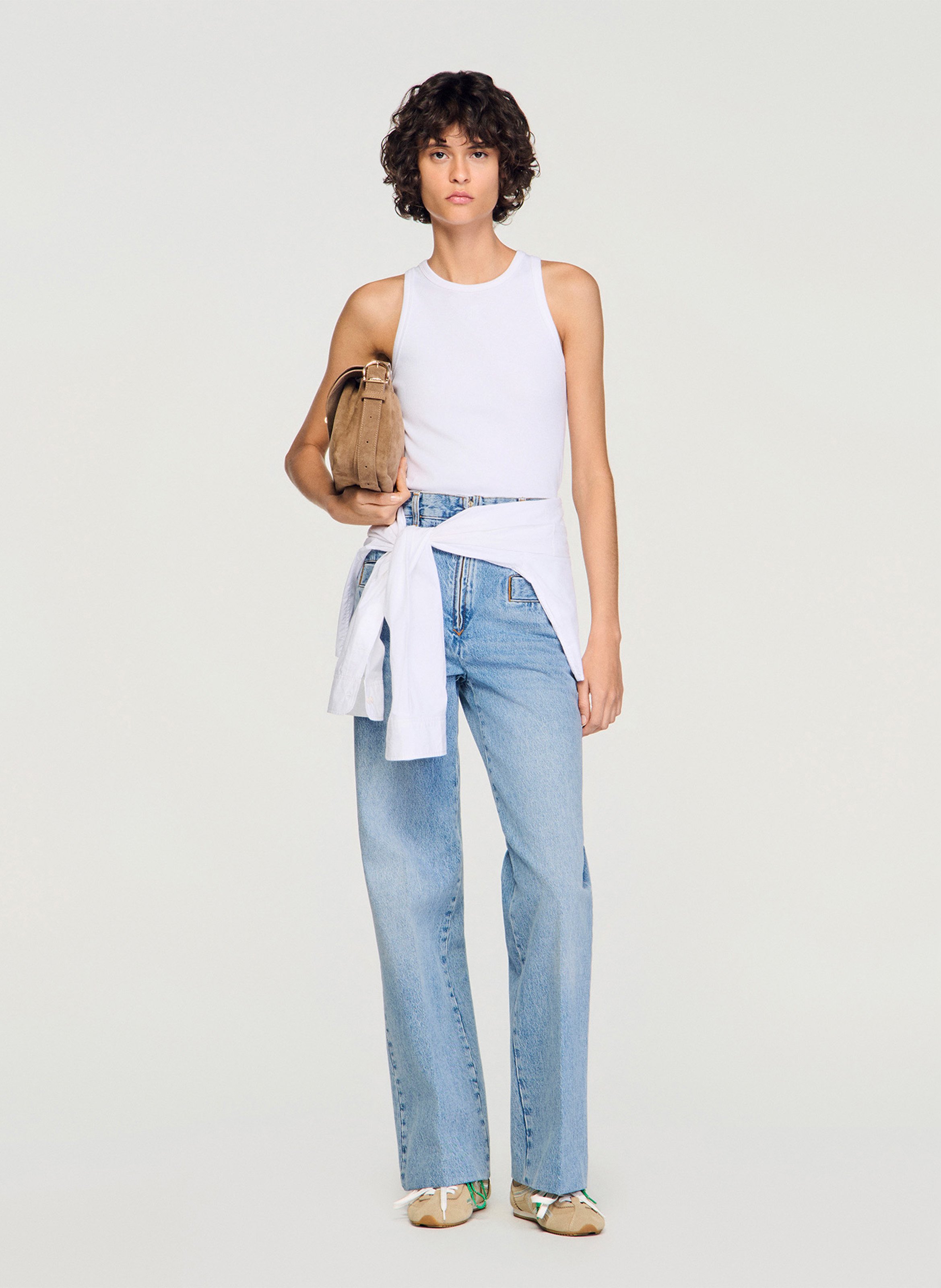 Straight cotton round-neck tank top SANDRO White