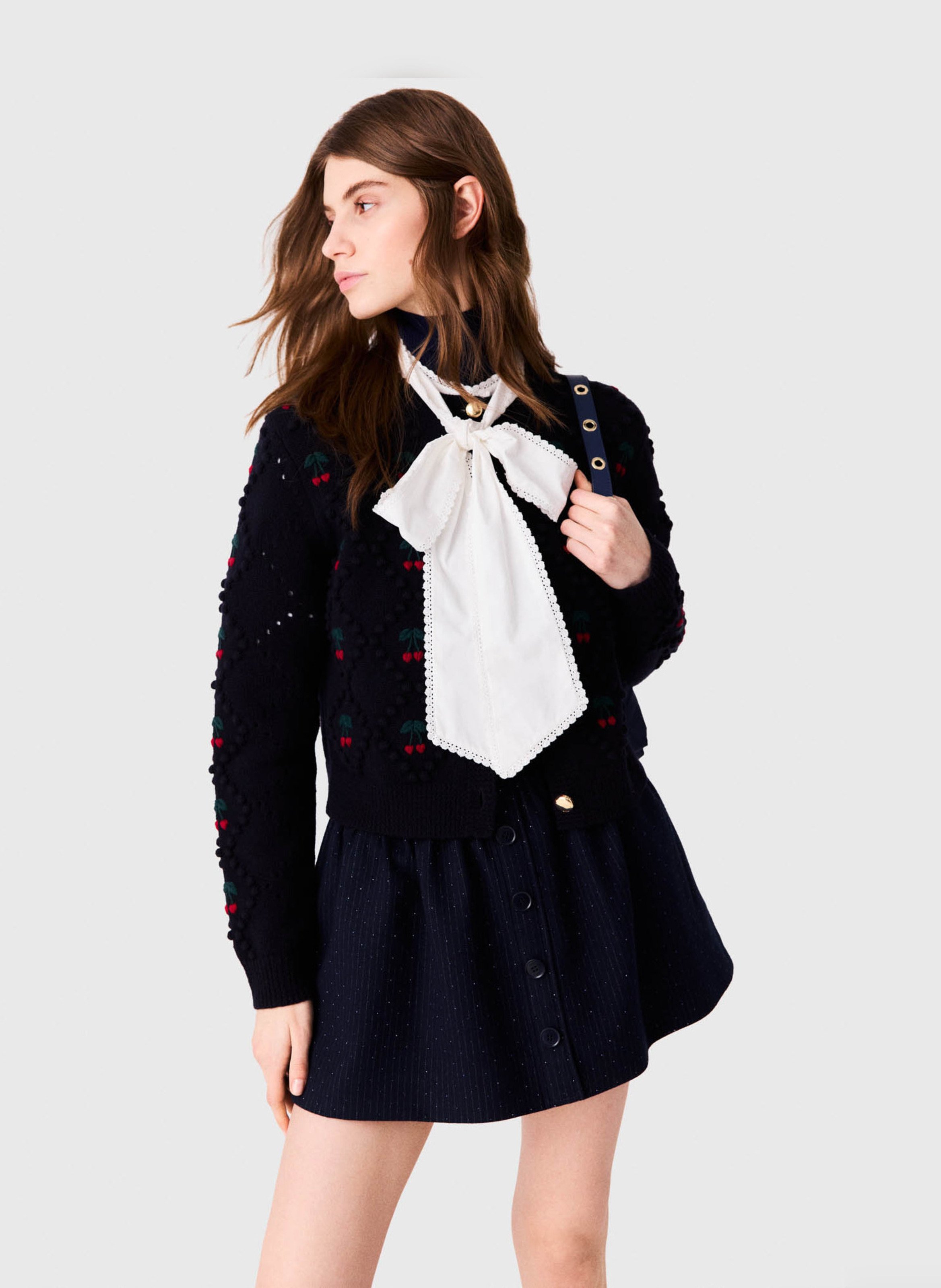 Rechte cardigan met ronde hals en print MAJE Blauw