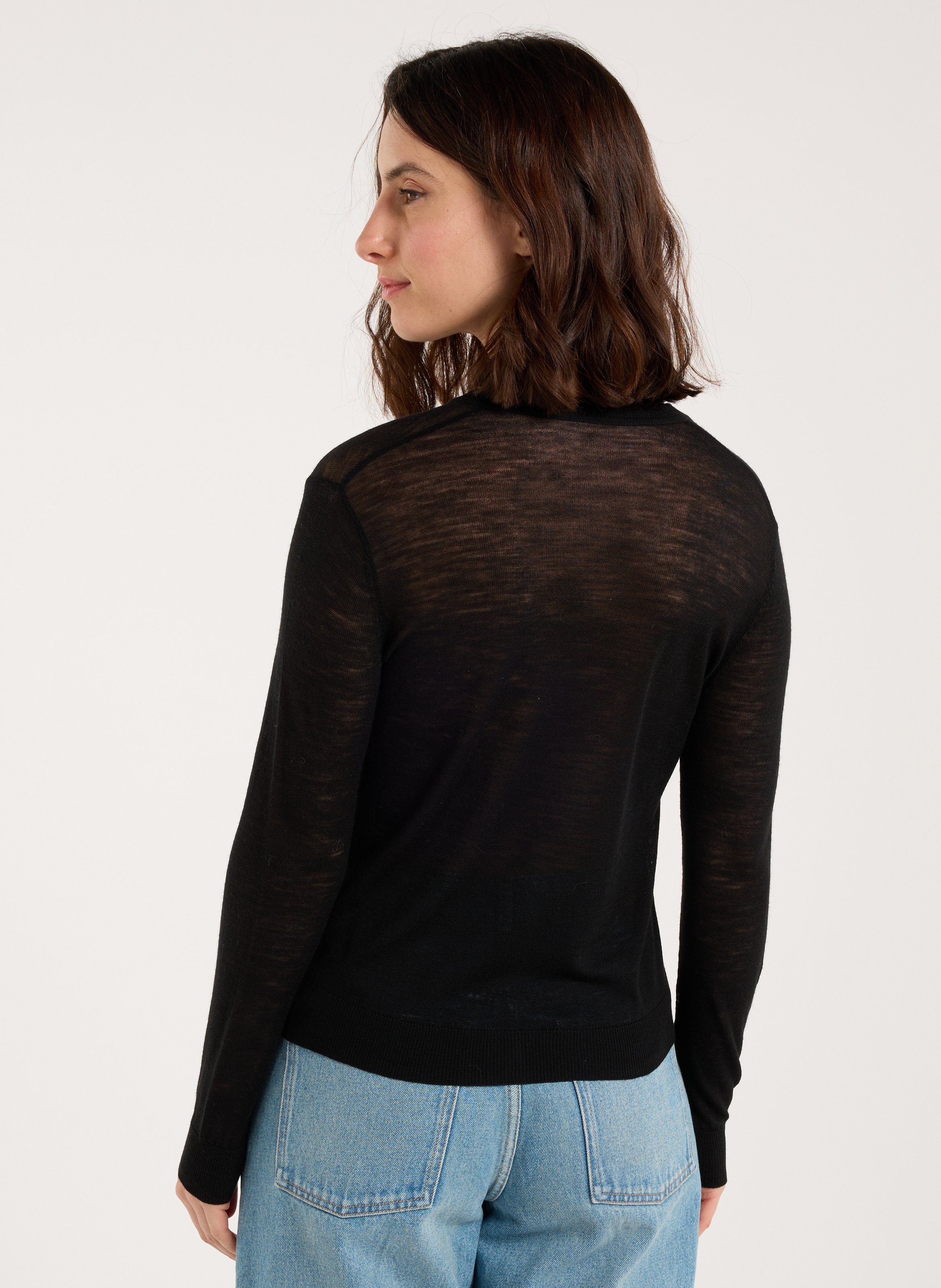 Round neck wool cardigan SAISON 1865 Black