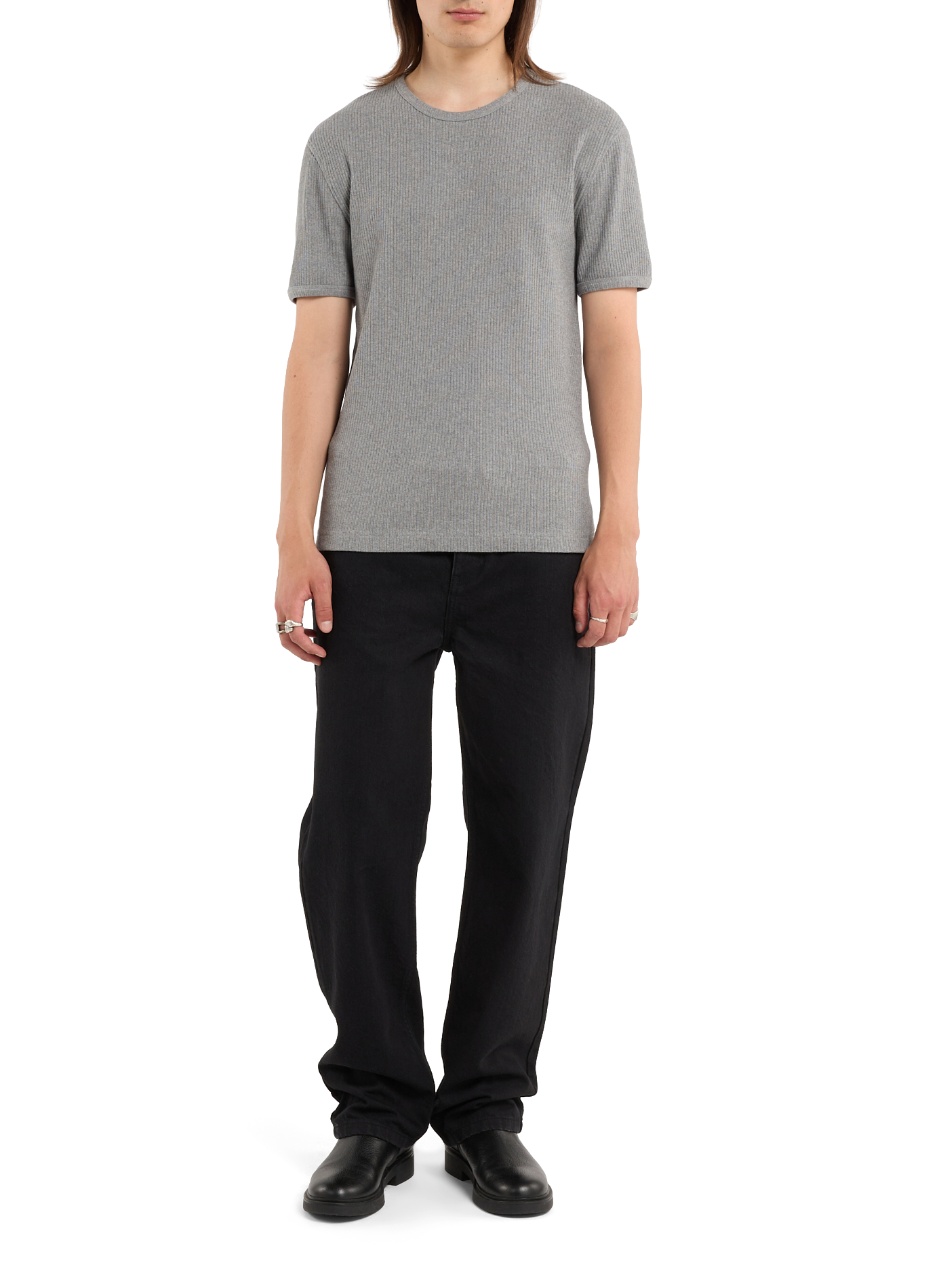 Straight round neck ribbed cotton T-shirt SAISON 1865 Grey