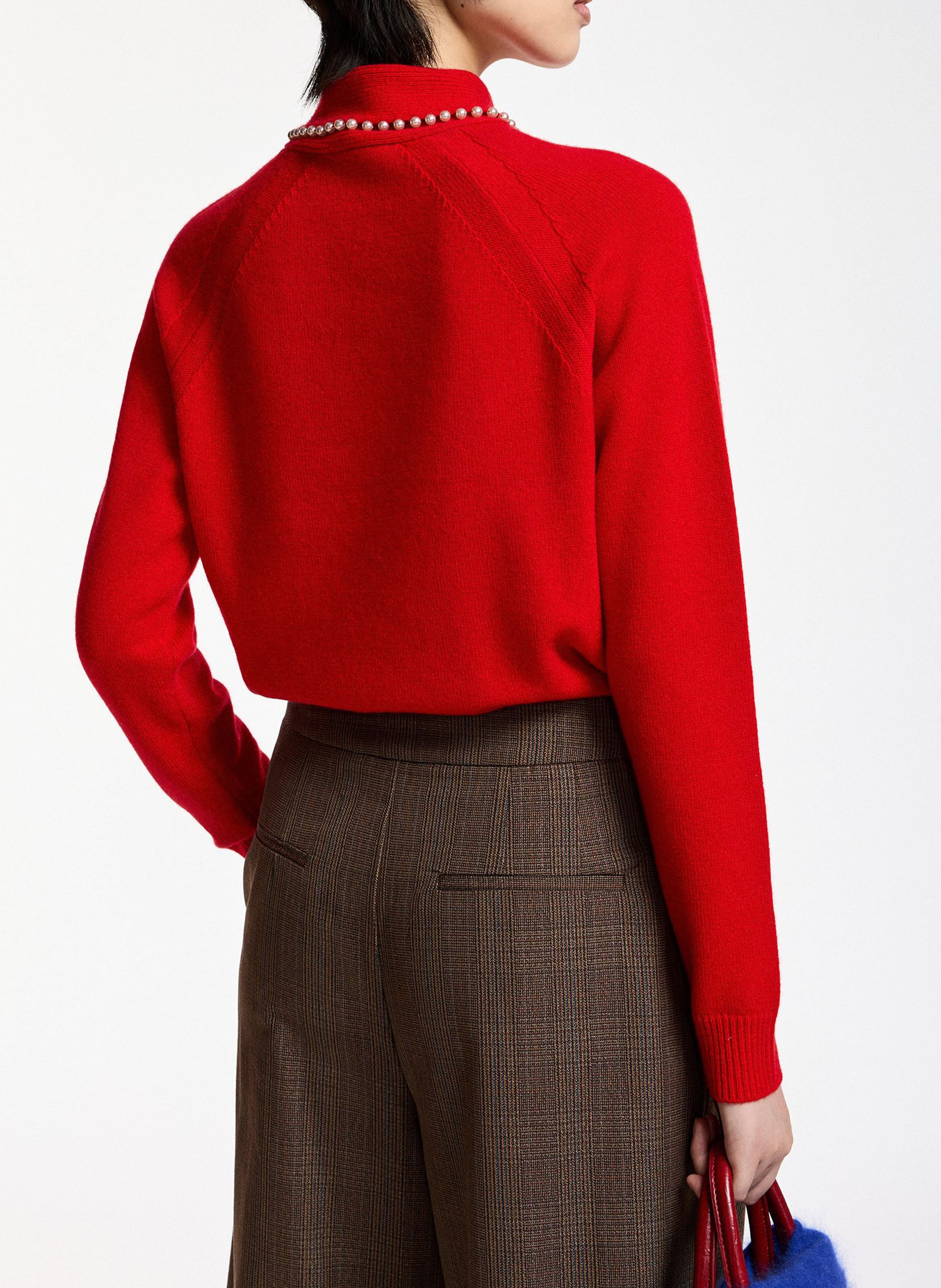 Straight-fit wool and cashmere pussy-bow collar sweater ESSENTIEL ANTWERP Red