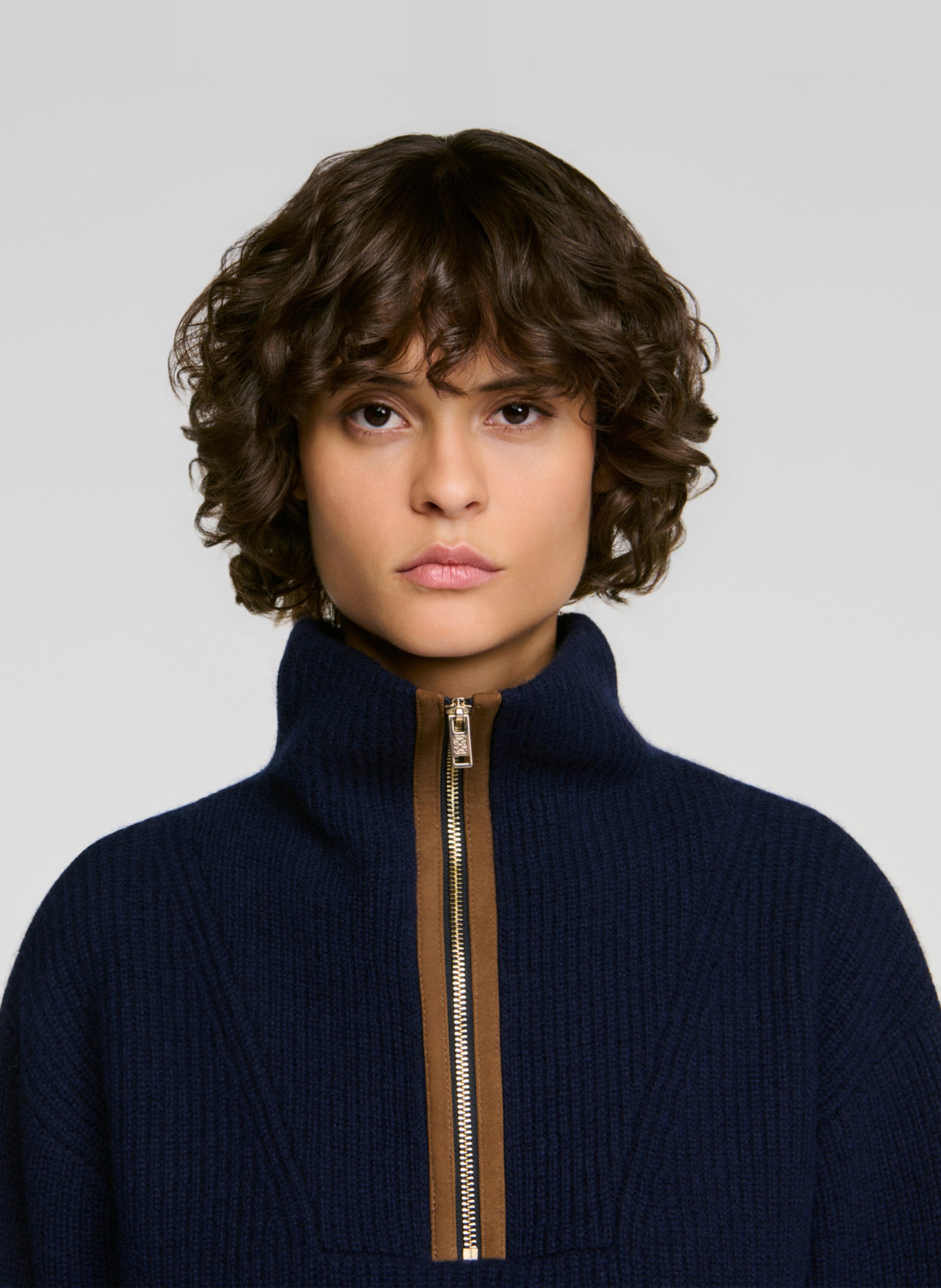Zipped-neck wool-mix sweater SANDRO Blue
