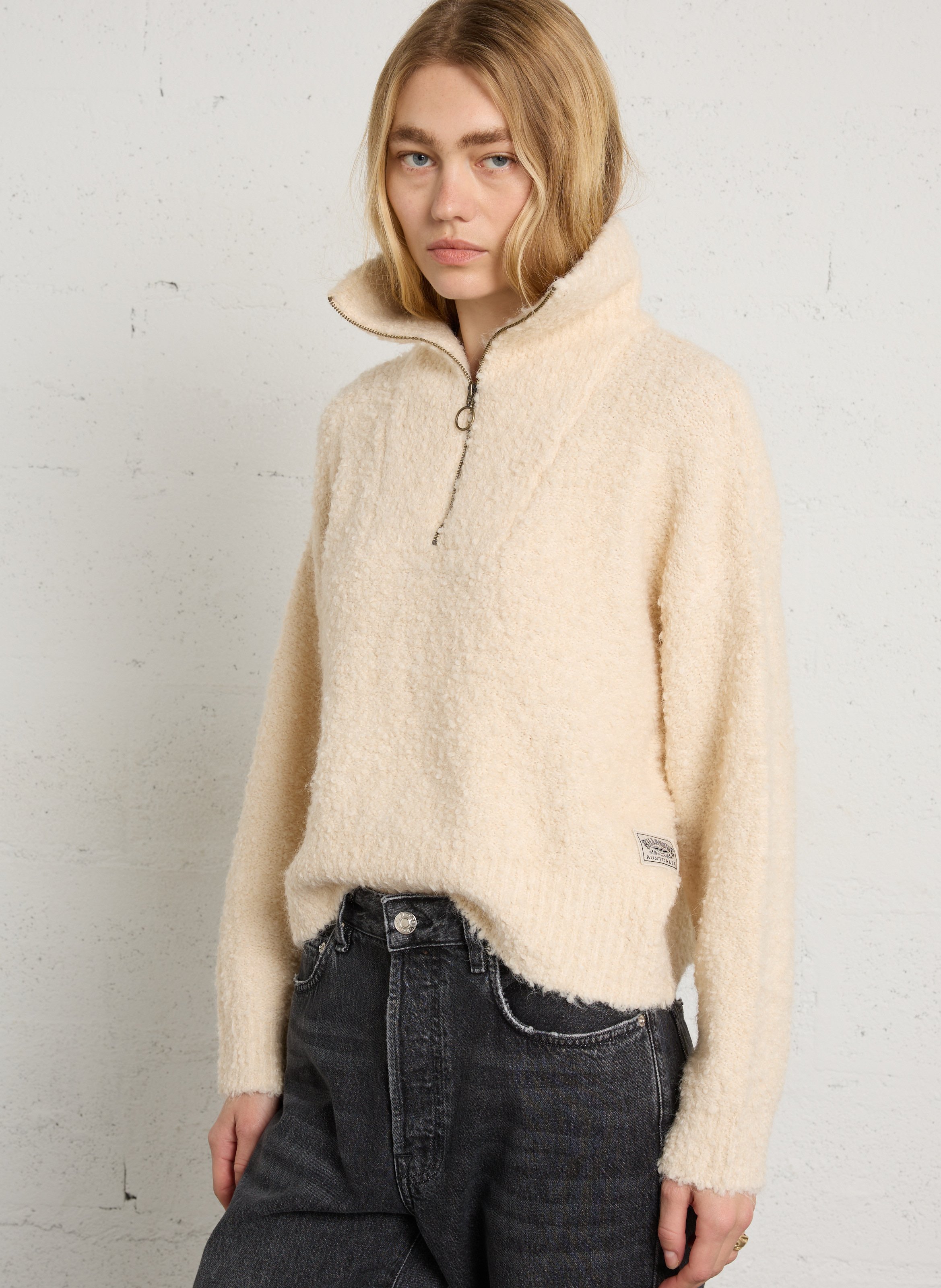 Pull ample col montant zippé BILLABONG Beige