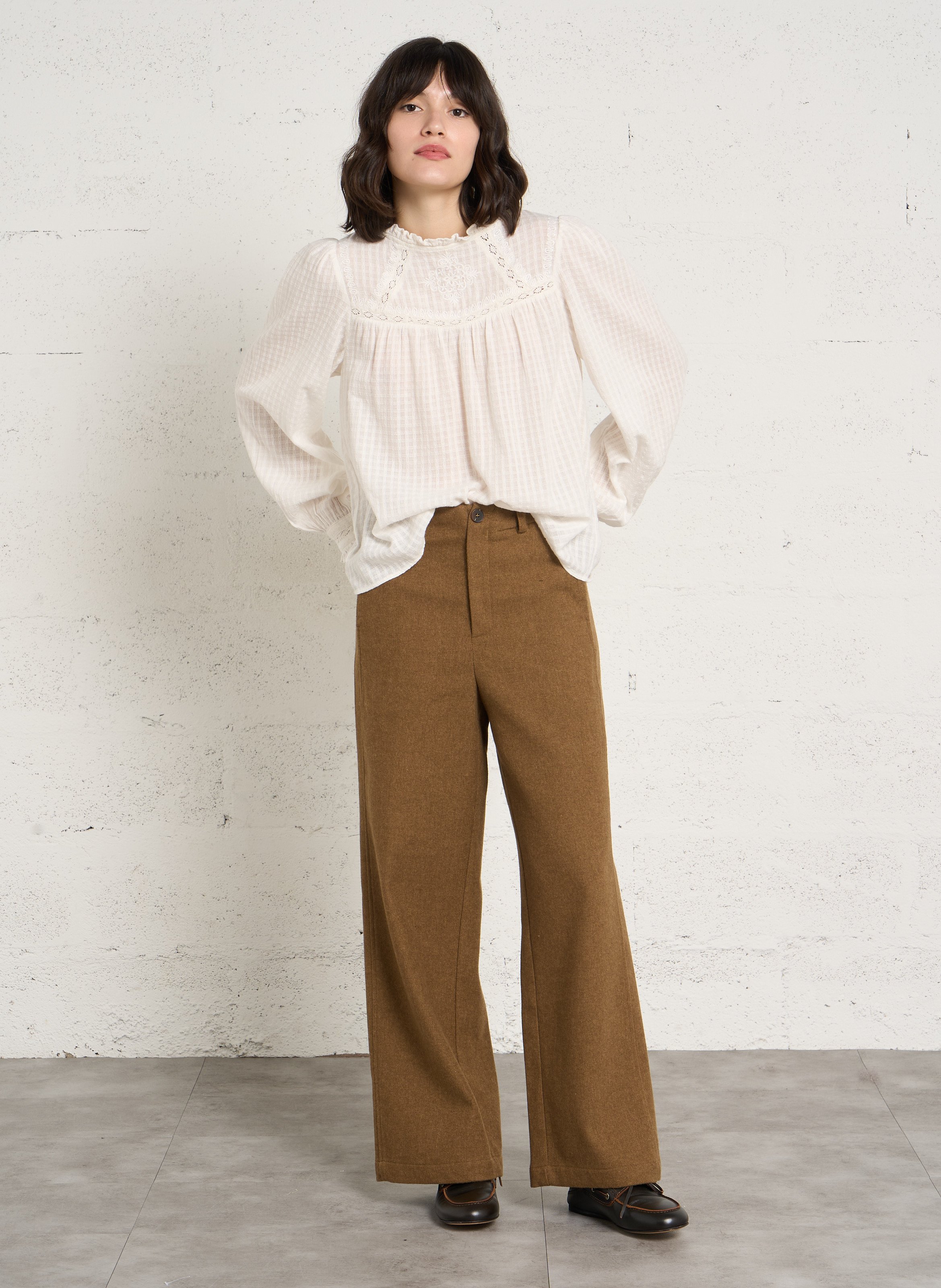 Top manches longues droit en coton LA PETITE ETOILE Beige