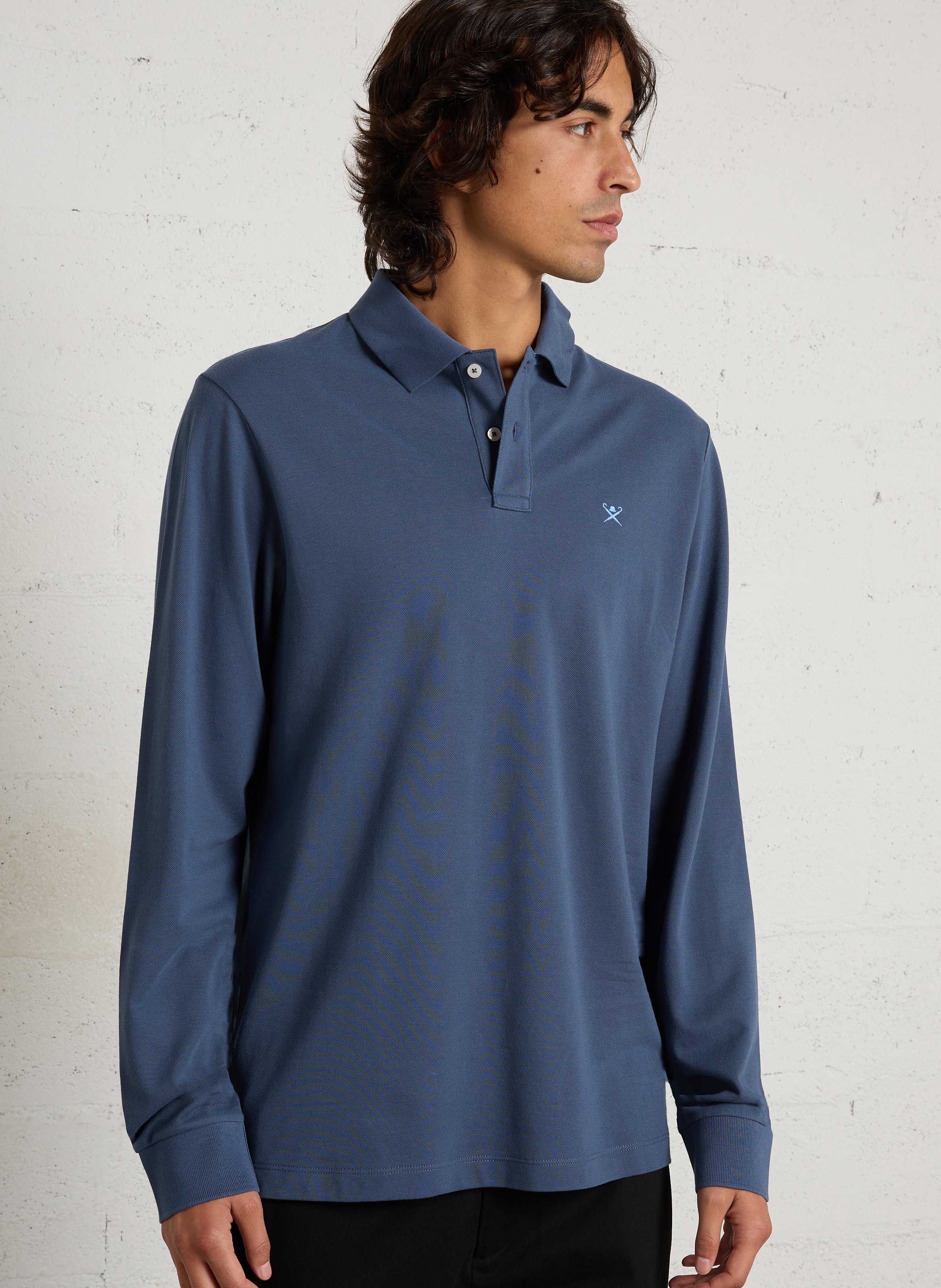 Polo manches longues droit en coton HACKETT Bleu