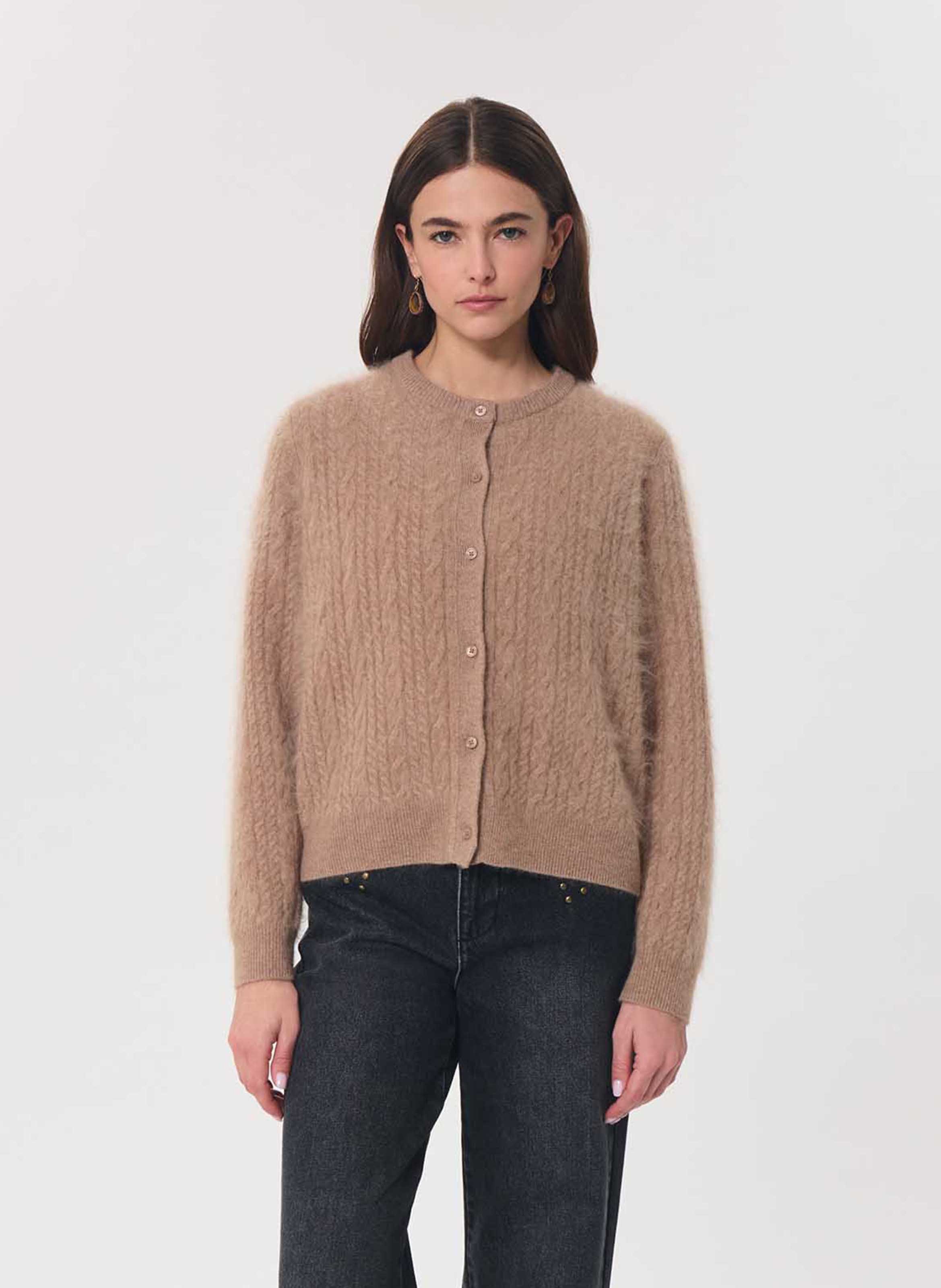 Plain straight-fit crew-neck wool cardigan TARA JARMON