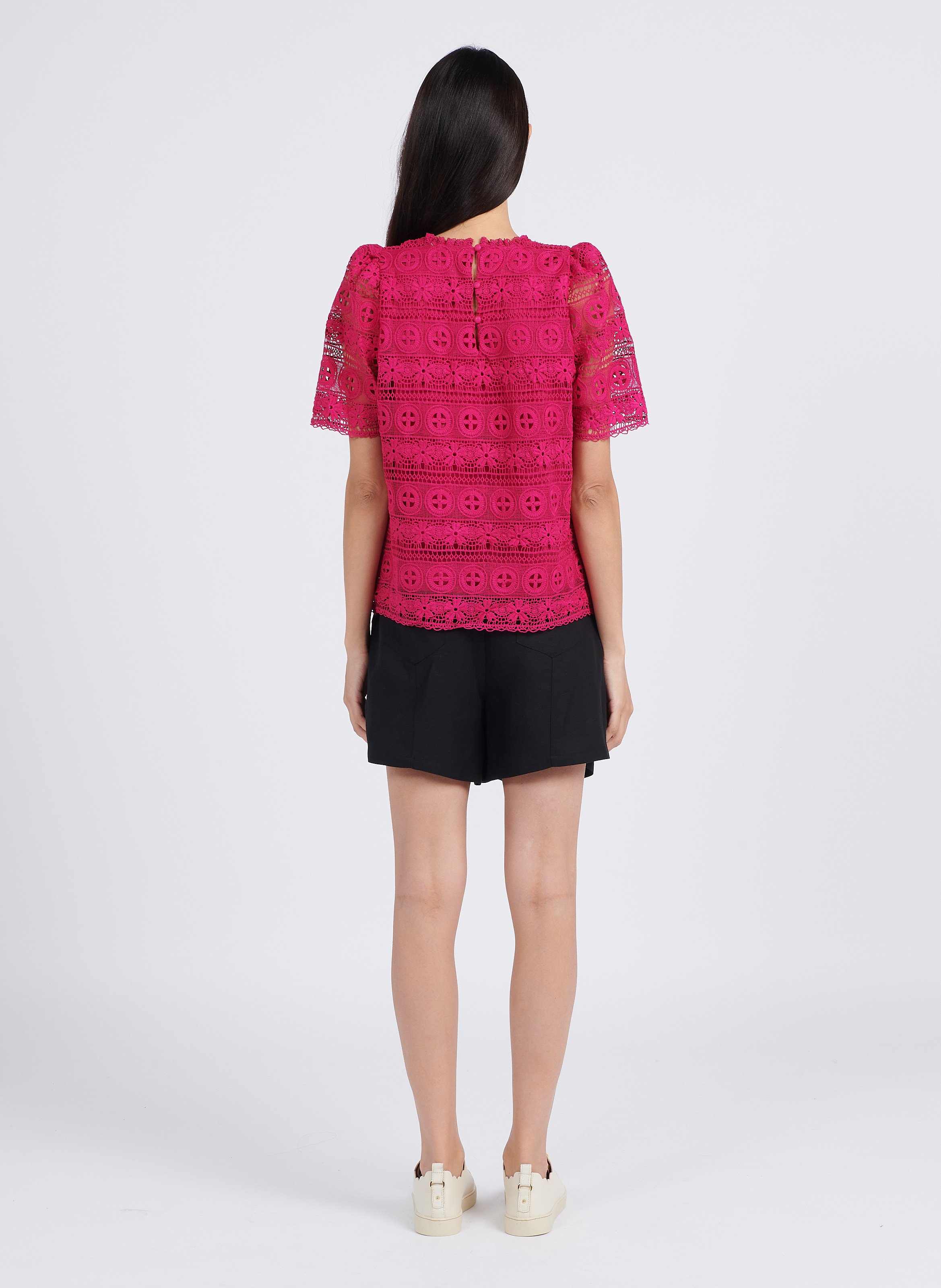 Top col rond en guipure LA PETITE ETOILE Rose