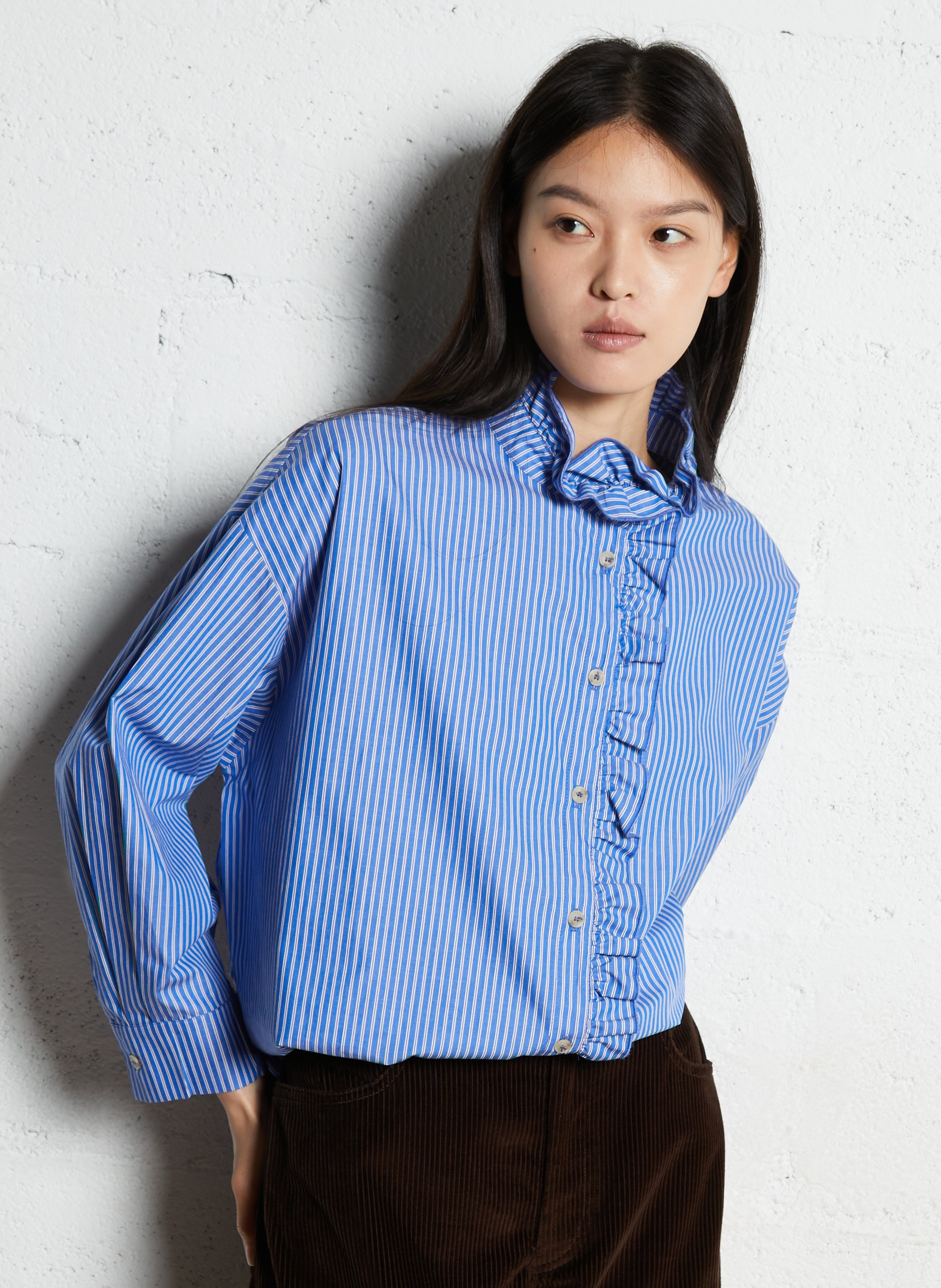 Oversized, gestreepte katoenen blouse SUZIE WINKLE Blauw