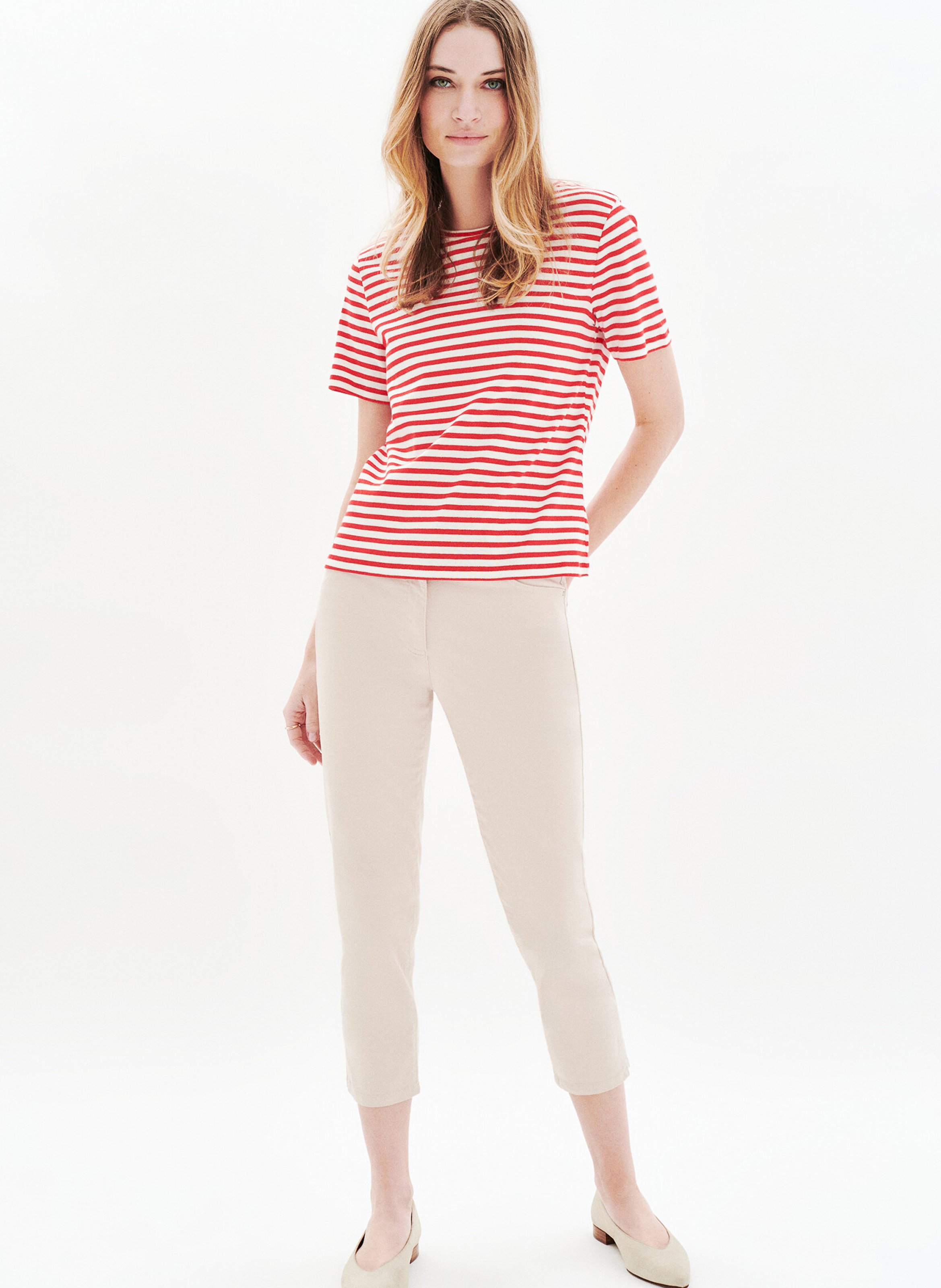 Straight striped round-neck T-shirt CAROLL Red