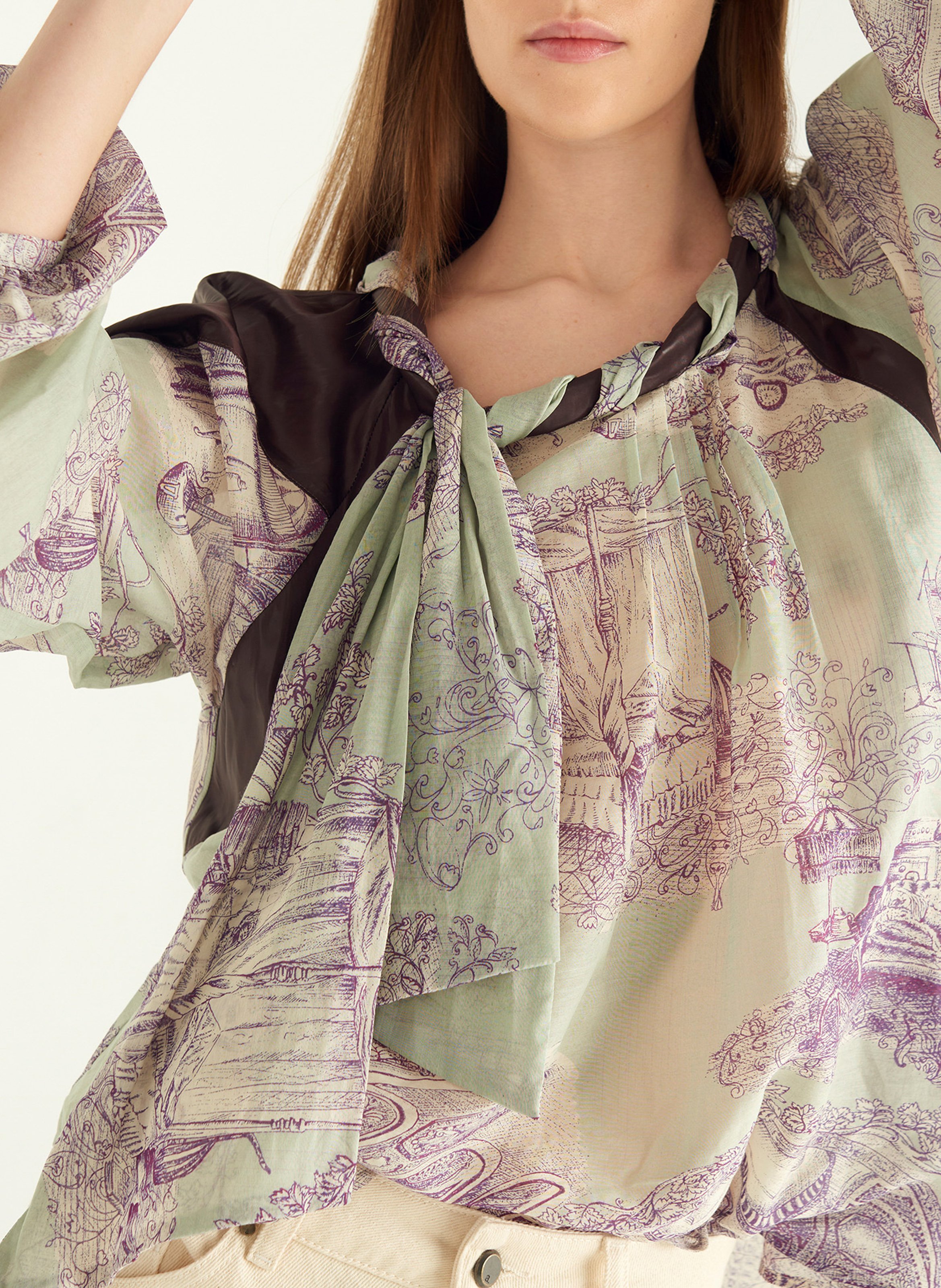 Blouse oversize en coton mélangé imprimé COTELAC Vert