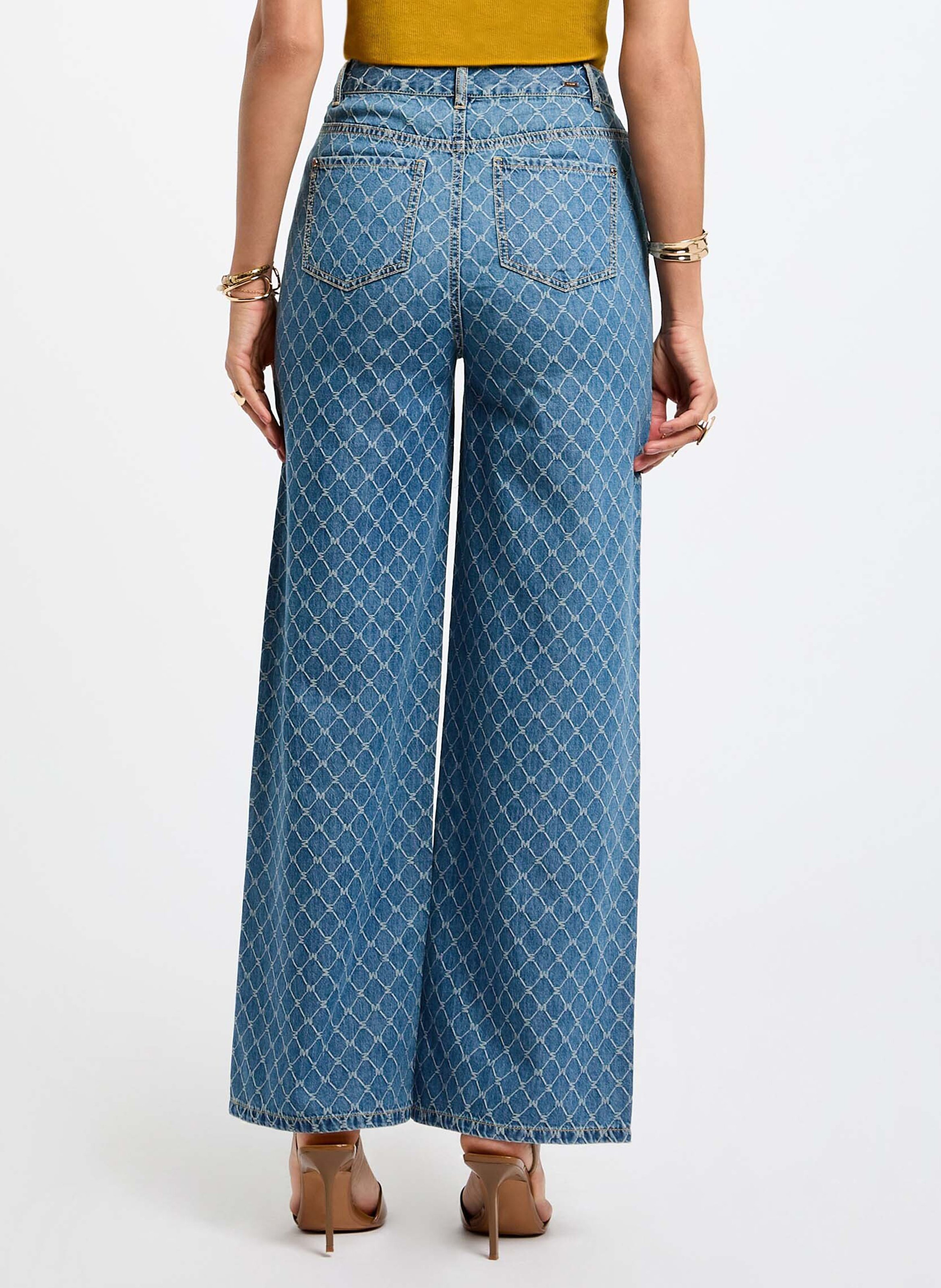 High-waisted wide-leg printed jeans MORGAN Blue
