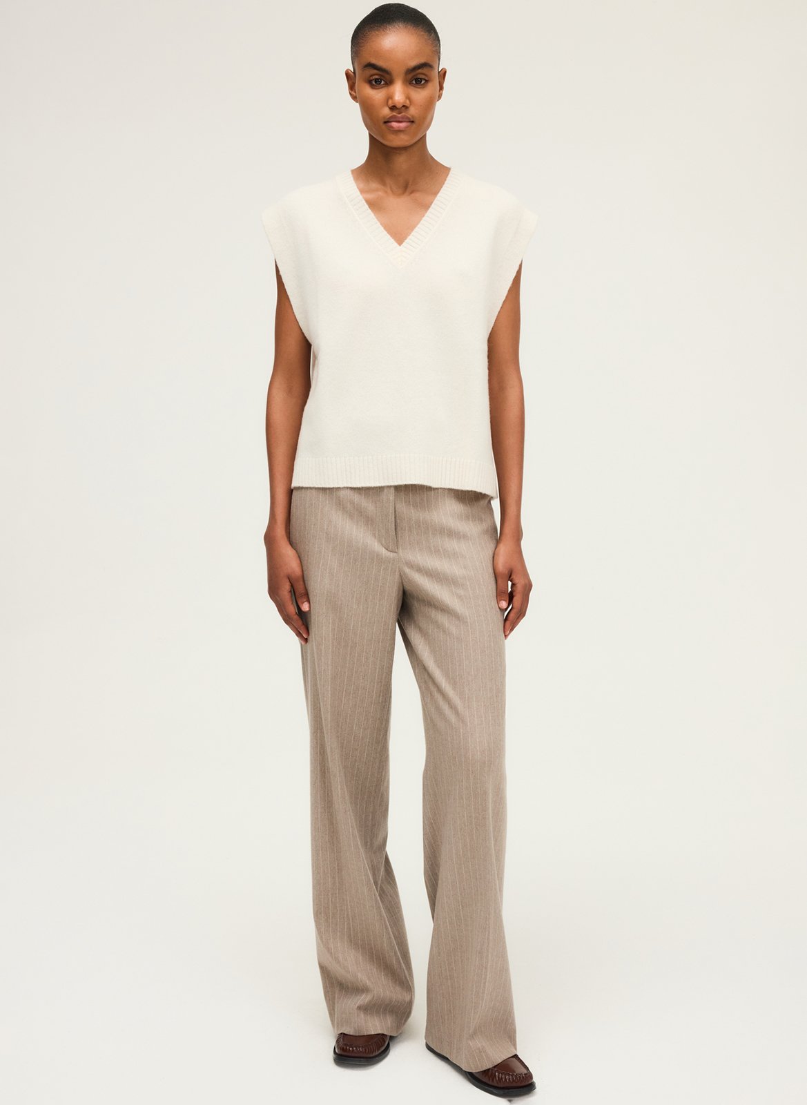 Pull col V uni en laine PABLO Beige