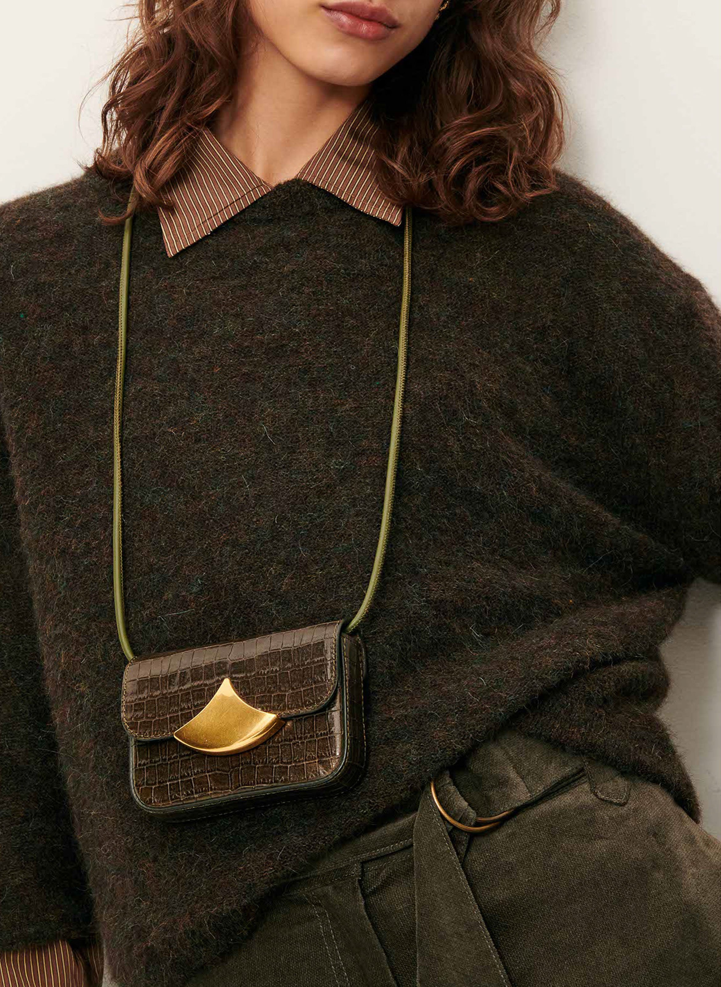 Pull oversize col rond en laine mélangée SESSUN Marron