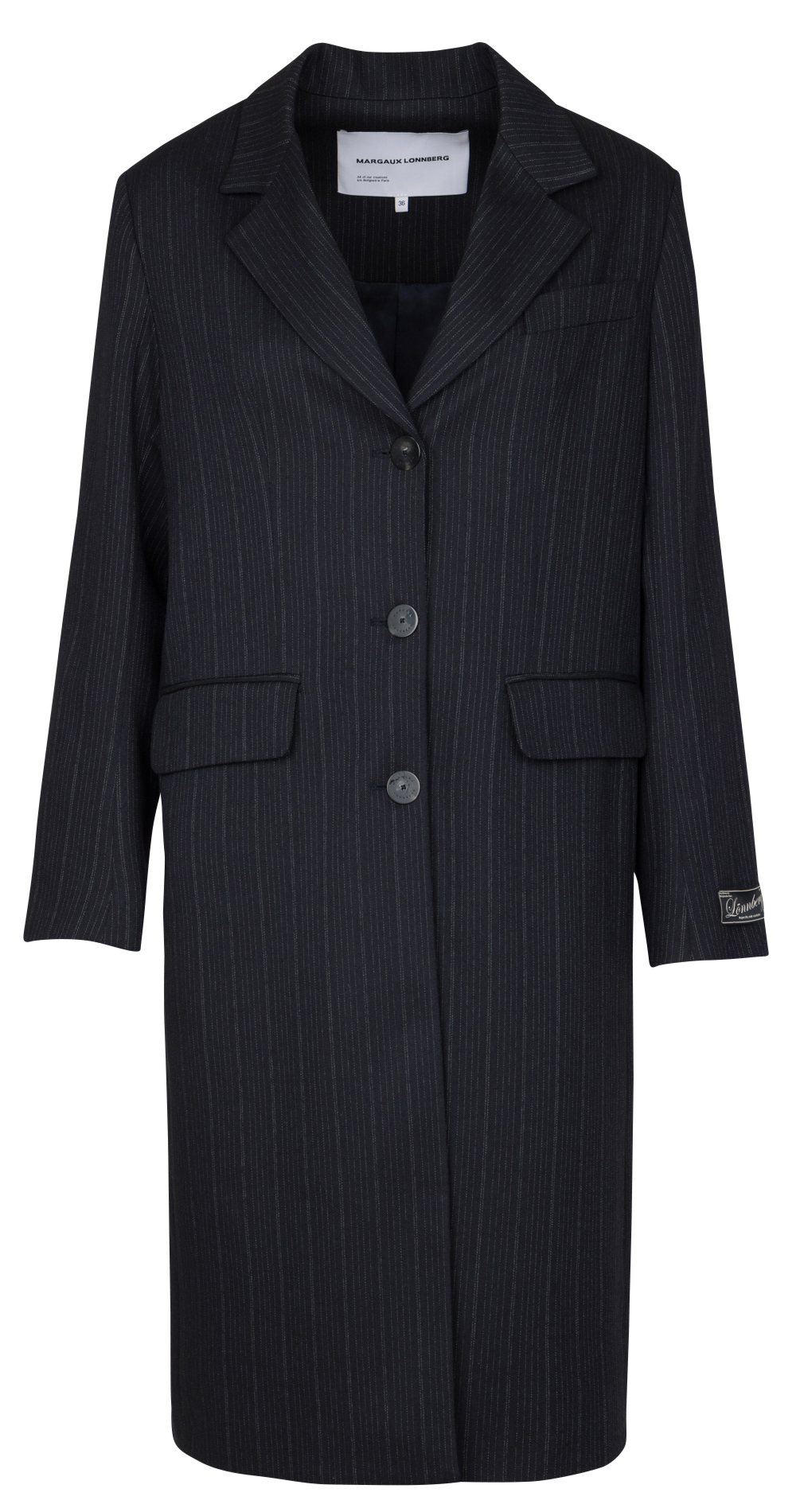 Veste longue droite col tailleur MARGAUX LONNBERG Bleu