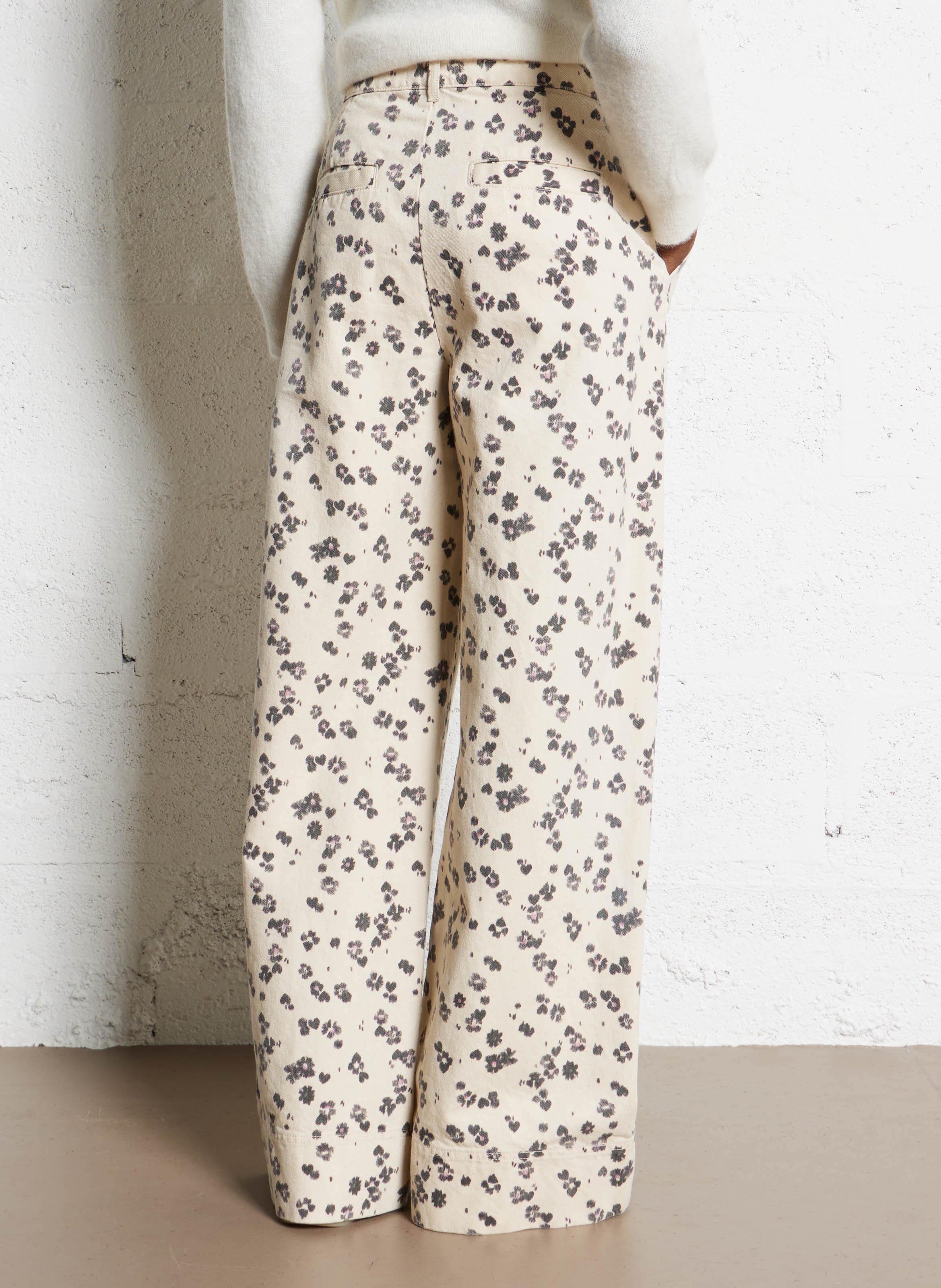 Jean taille haute à motifs DES PETITS HAUTS Blanc