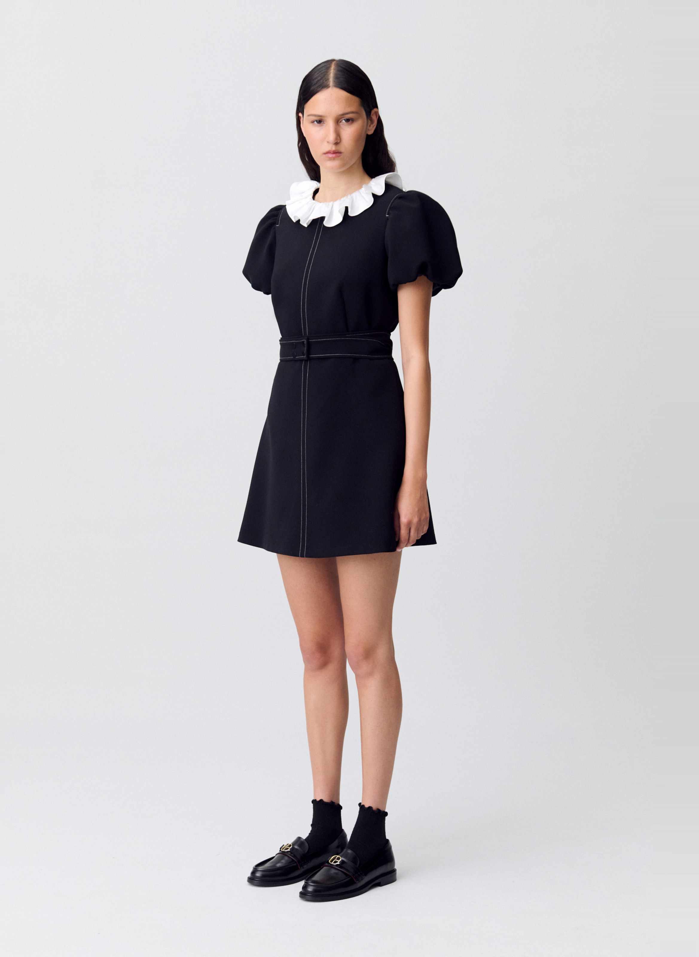 Robe courte cintrée à col volanté CLAUDIE PIERLOT Noir