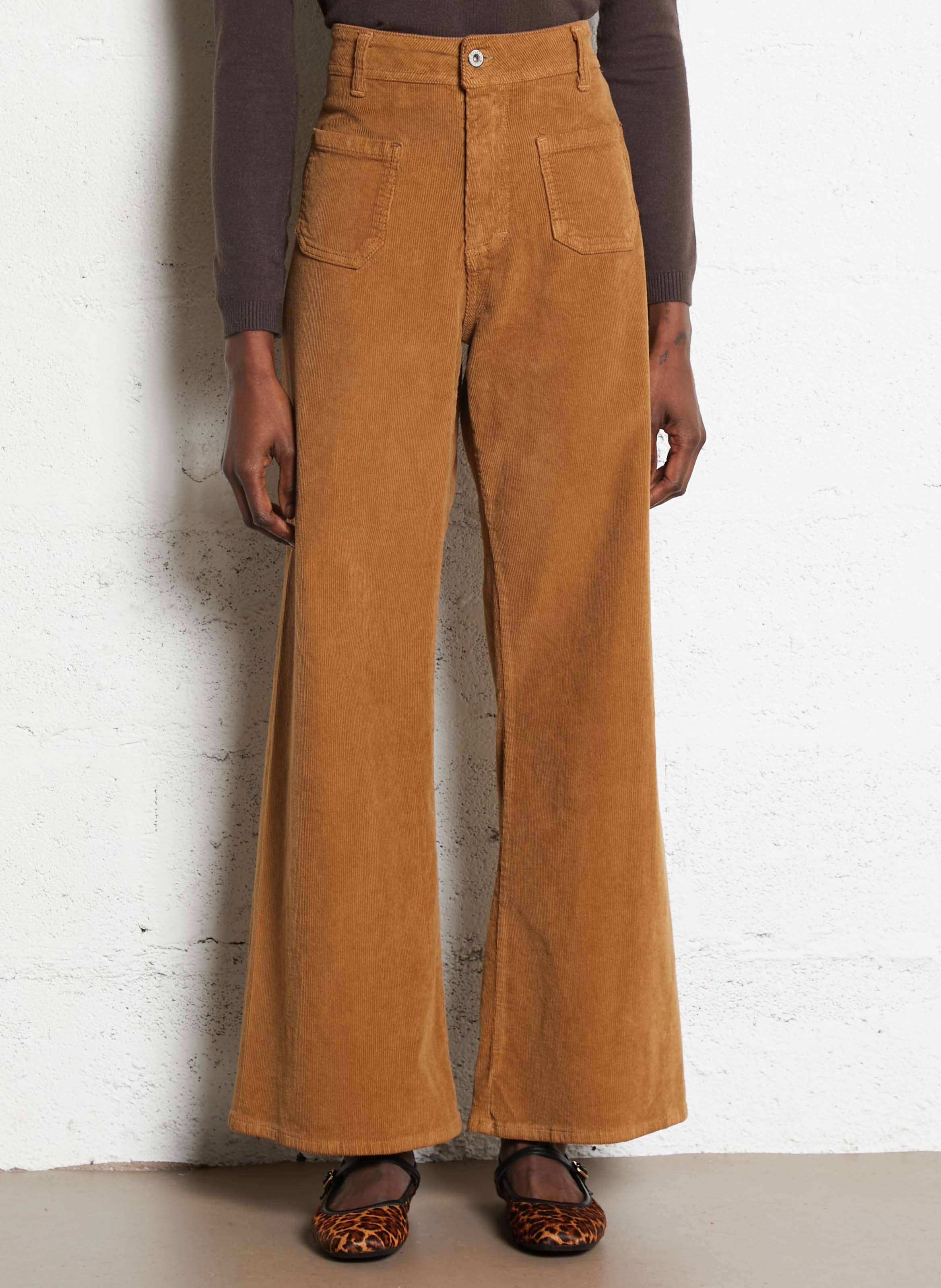 Broek met wijd uitlopende pijpen | katoenblend PLEASE