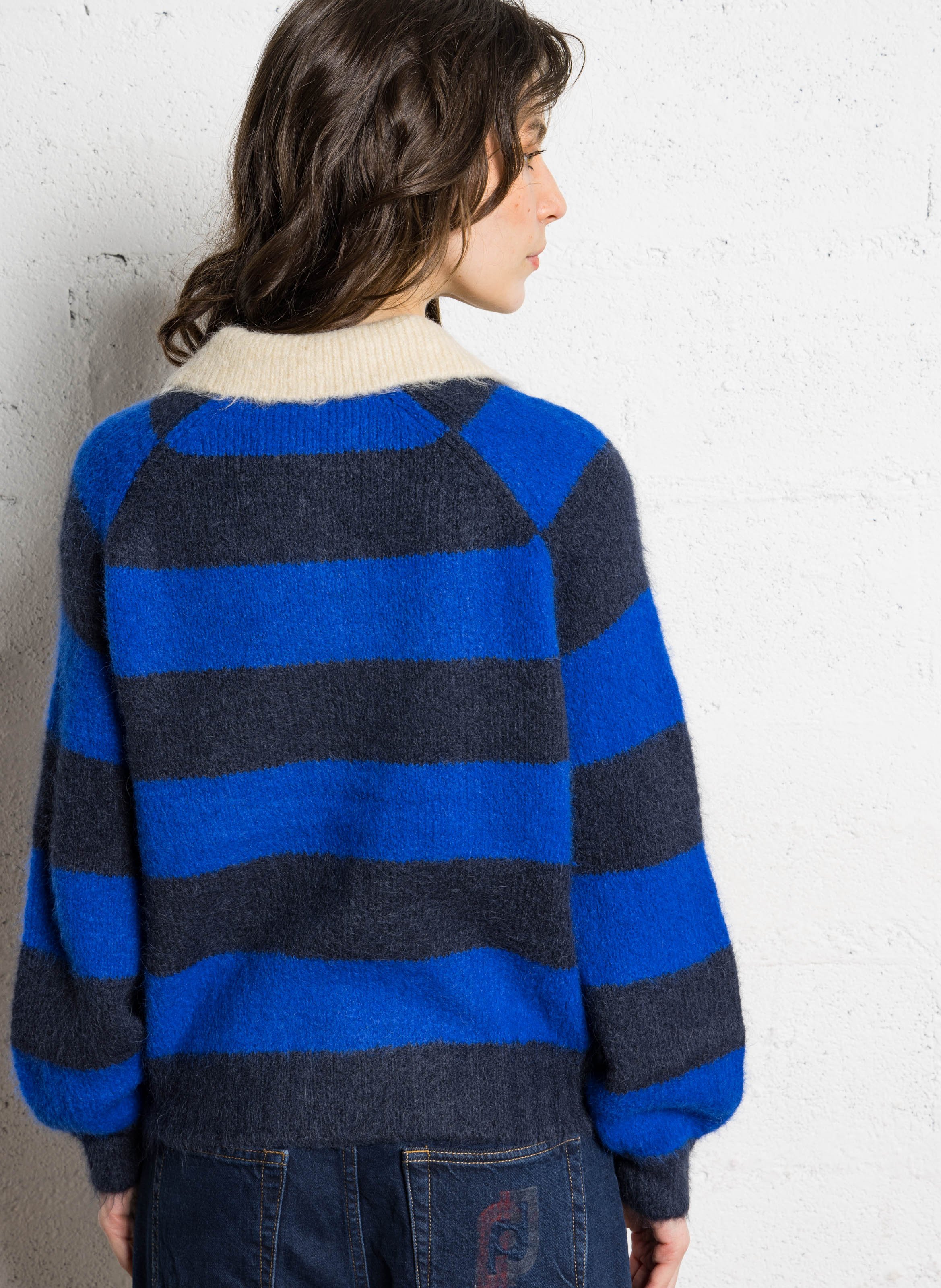 Pull col polo rayé THE TINY BIG SISTER Bleu