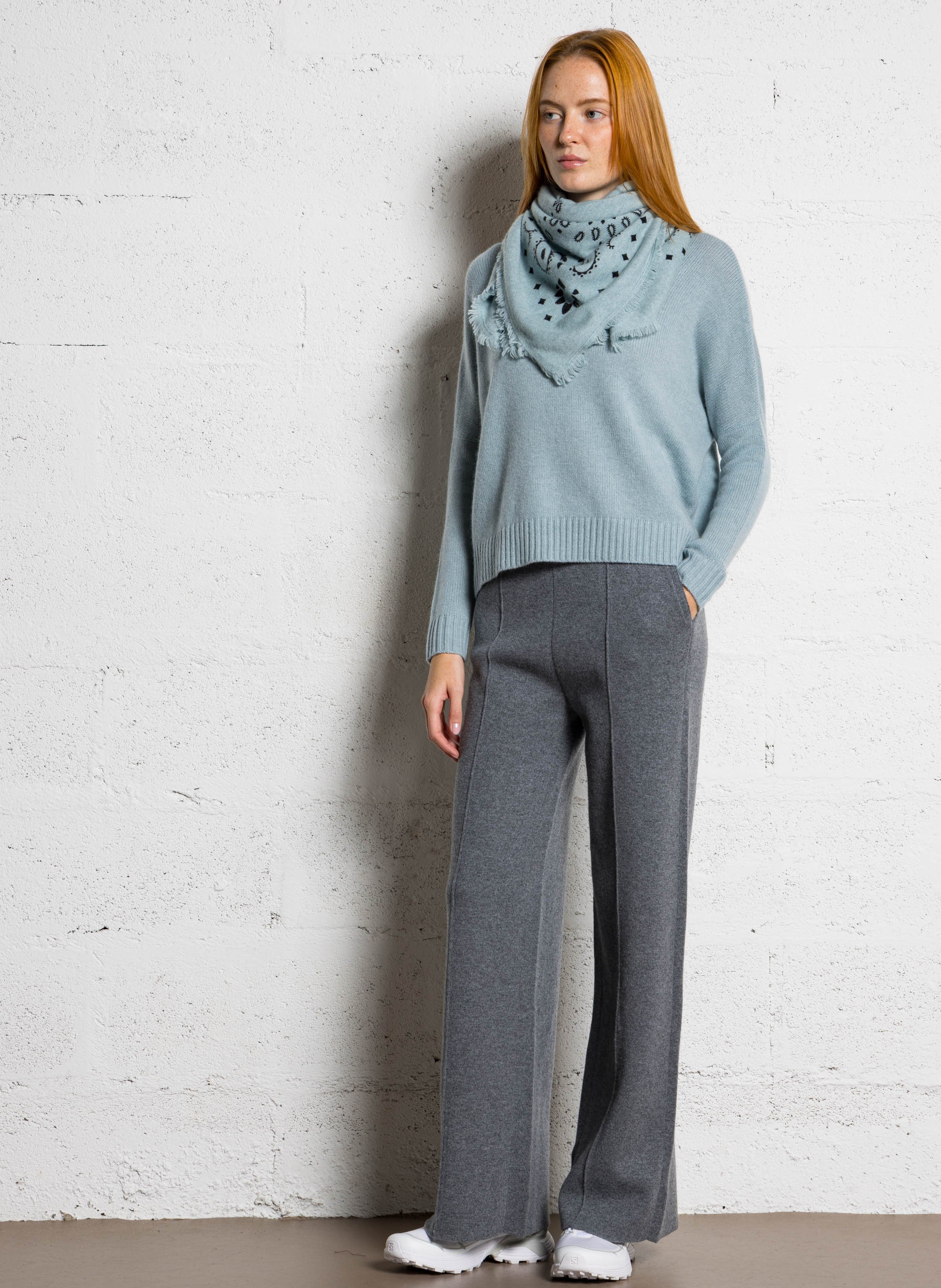 Pantalon large taille haute en cachemire KUJTEN Argent