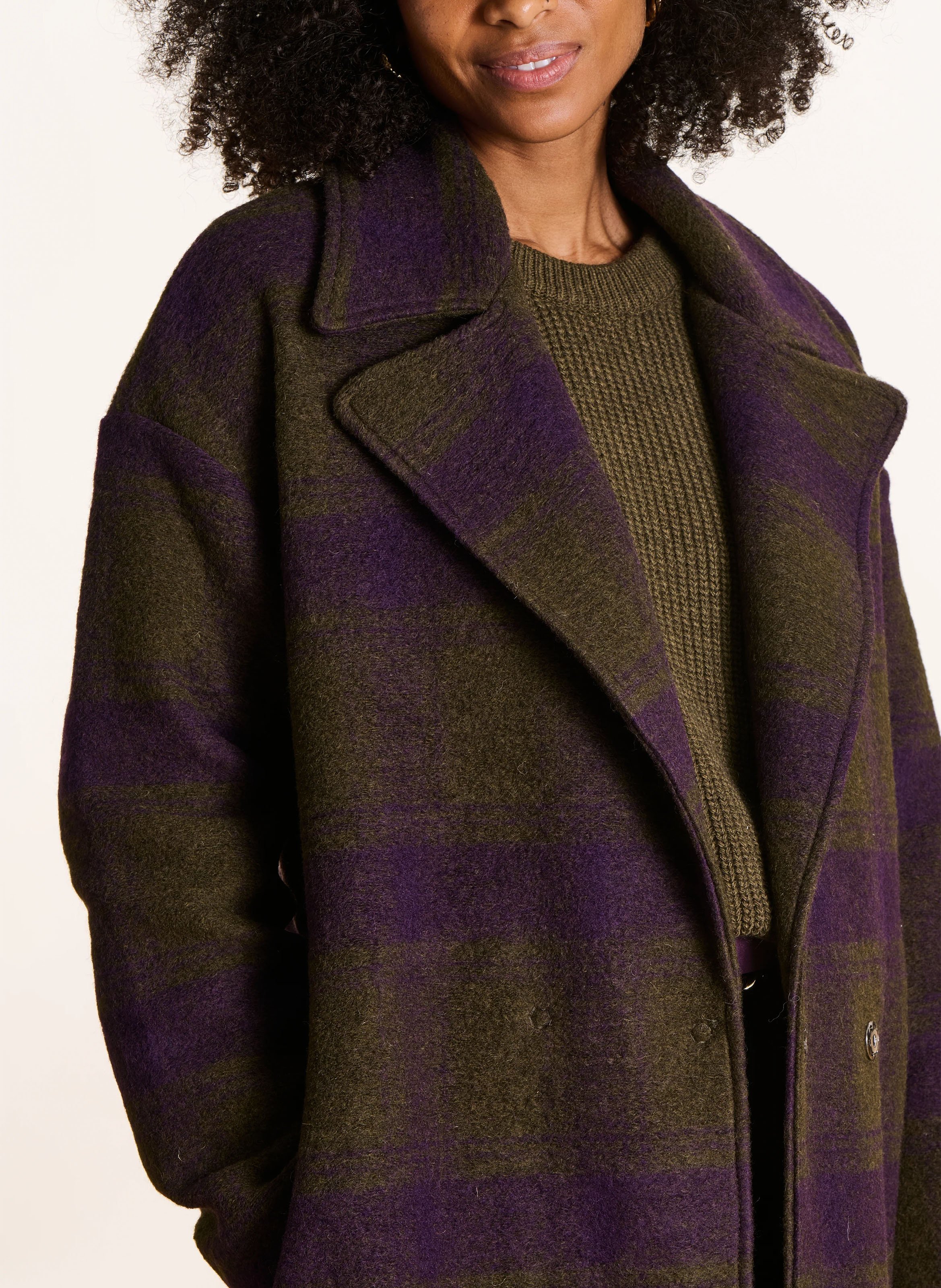 Checked jacquard knit coat with tailored collar LA FEE MARABOUTEE Multicolored