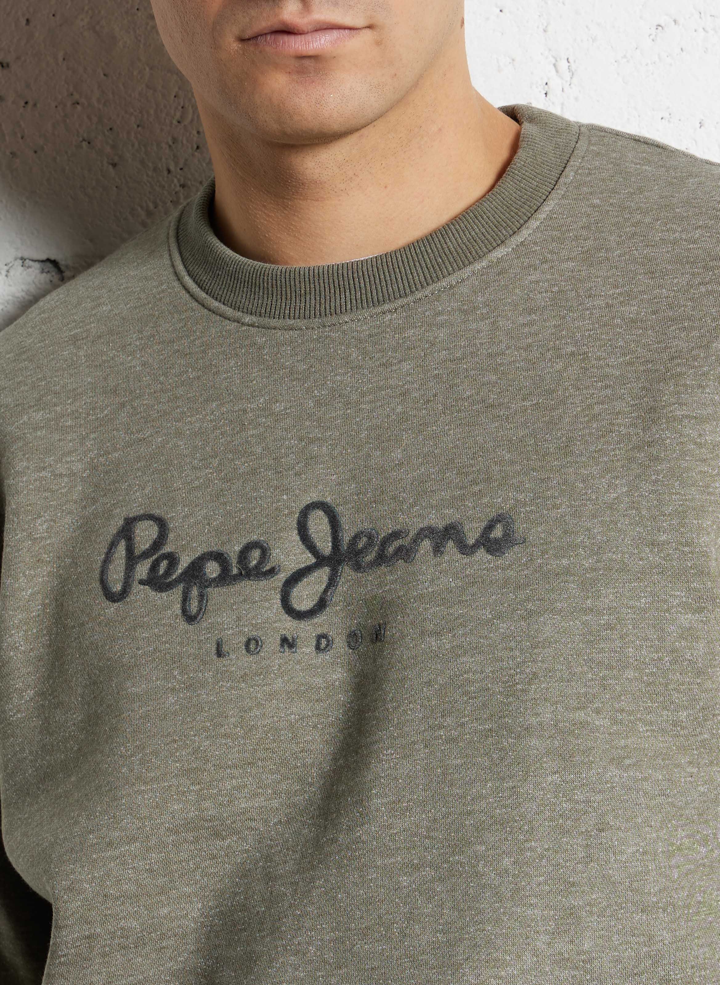Straight round neck sweatshirt embroidered in mixed knit fabric PEPE JEANS Green