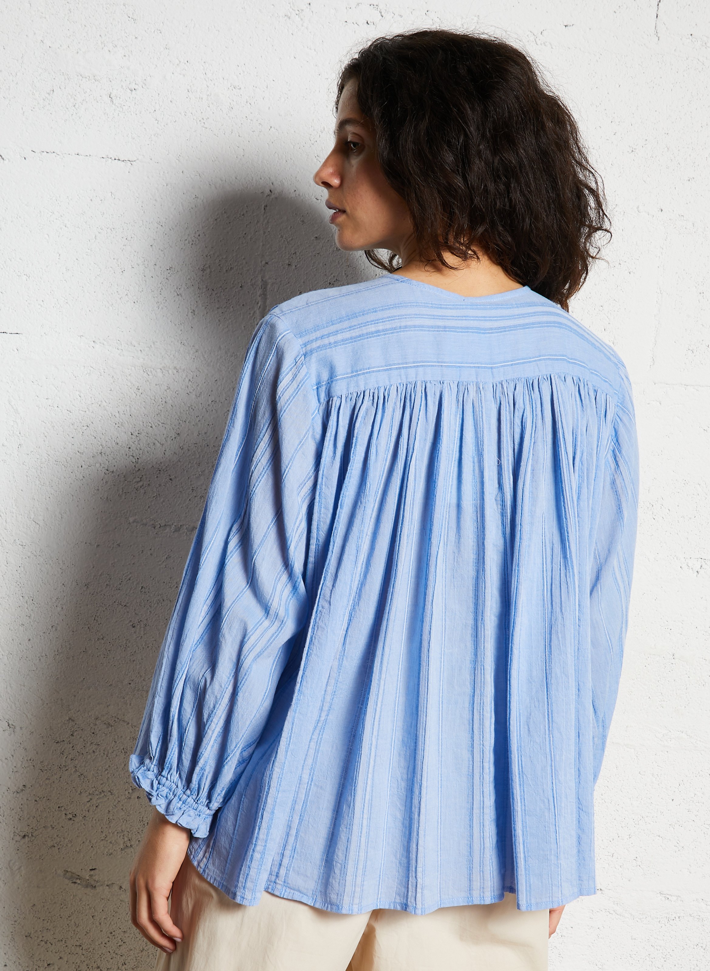 Chemise oversize col rond en coton mélangé JC SOPHIE Bleu