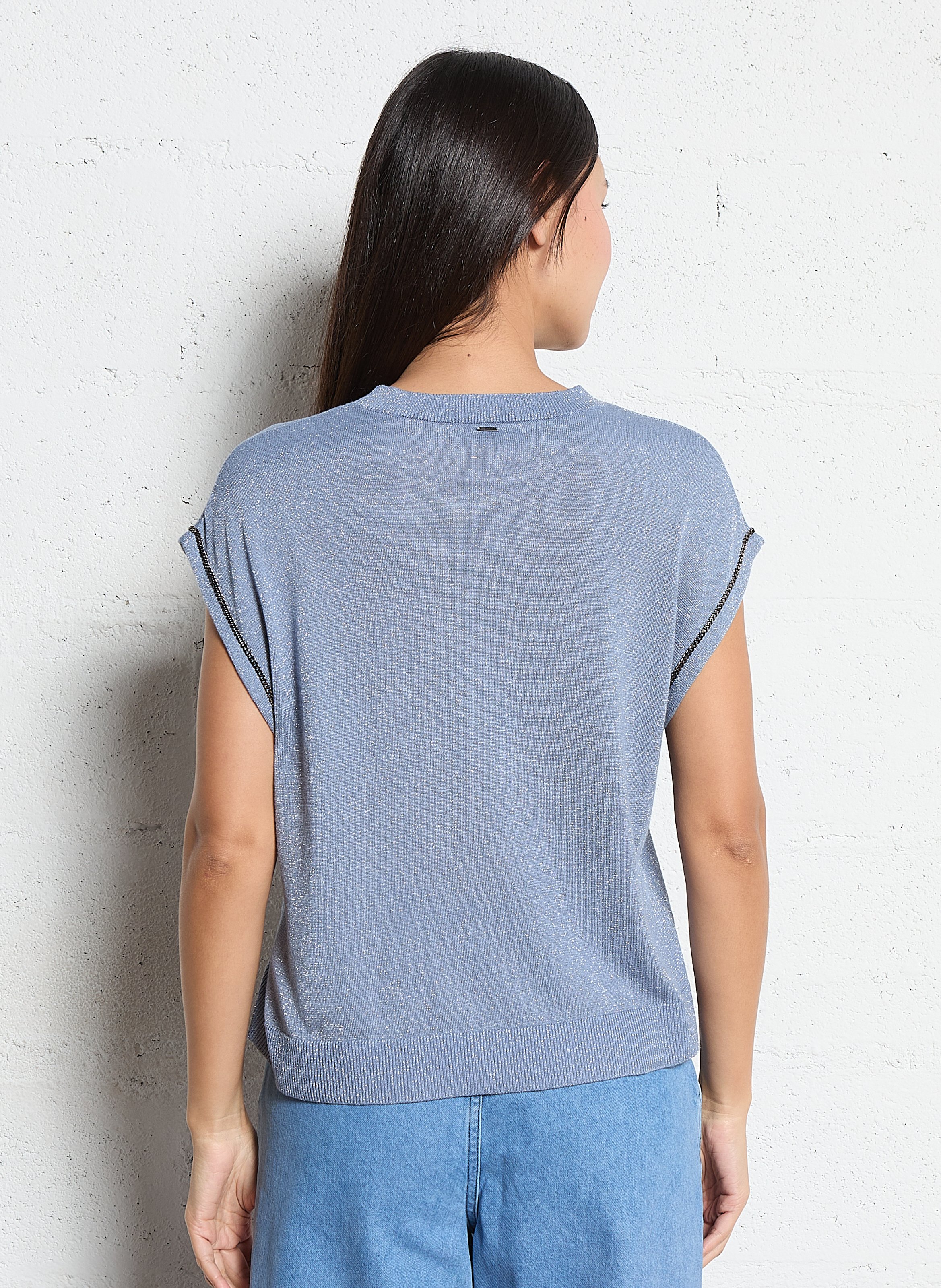 Sleeveless straight sequin top IKKS Blue