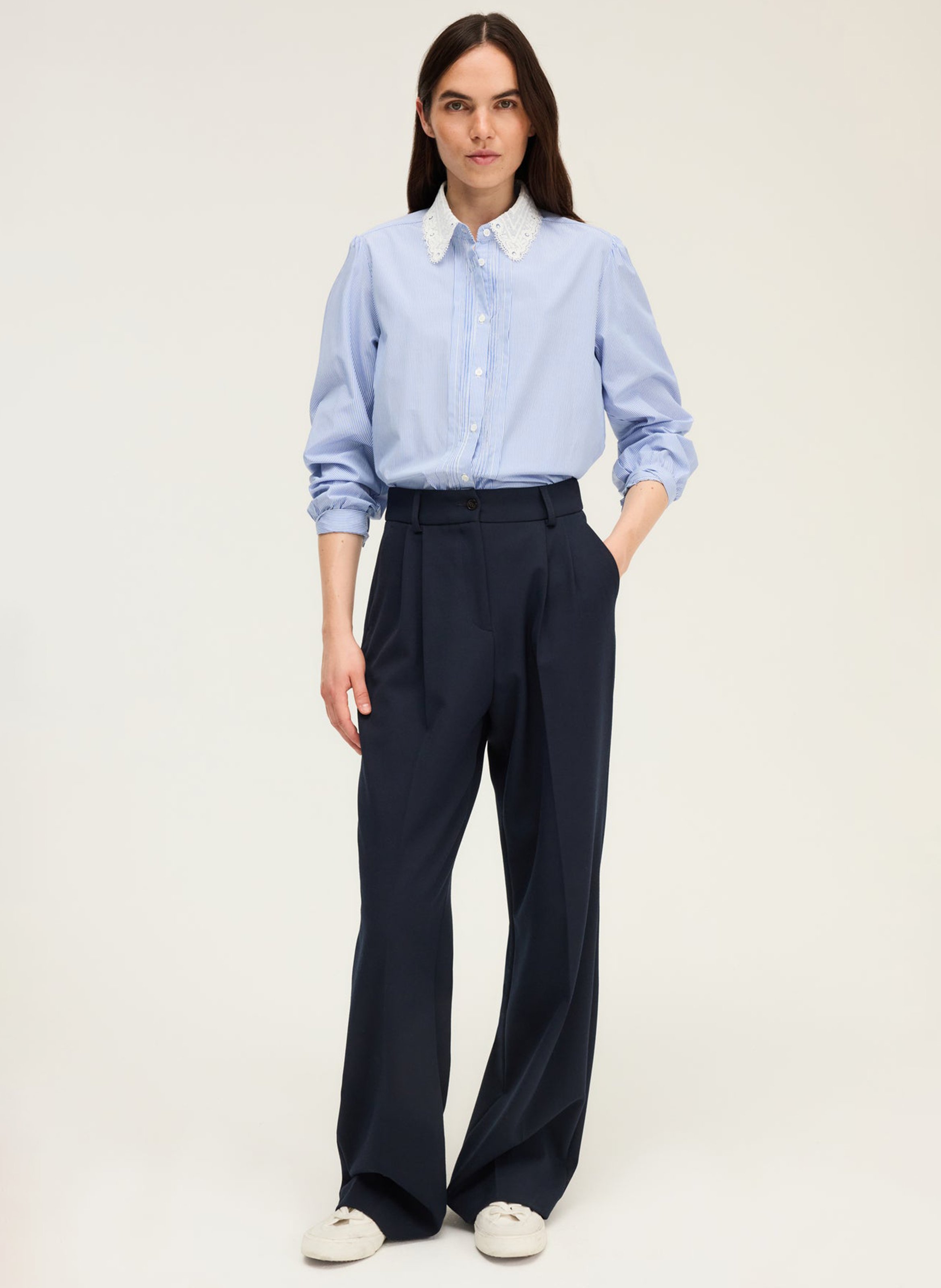 Striped cotton shirt with lace collar PABLO Blue