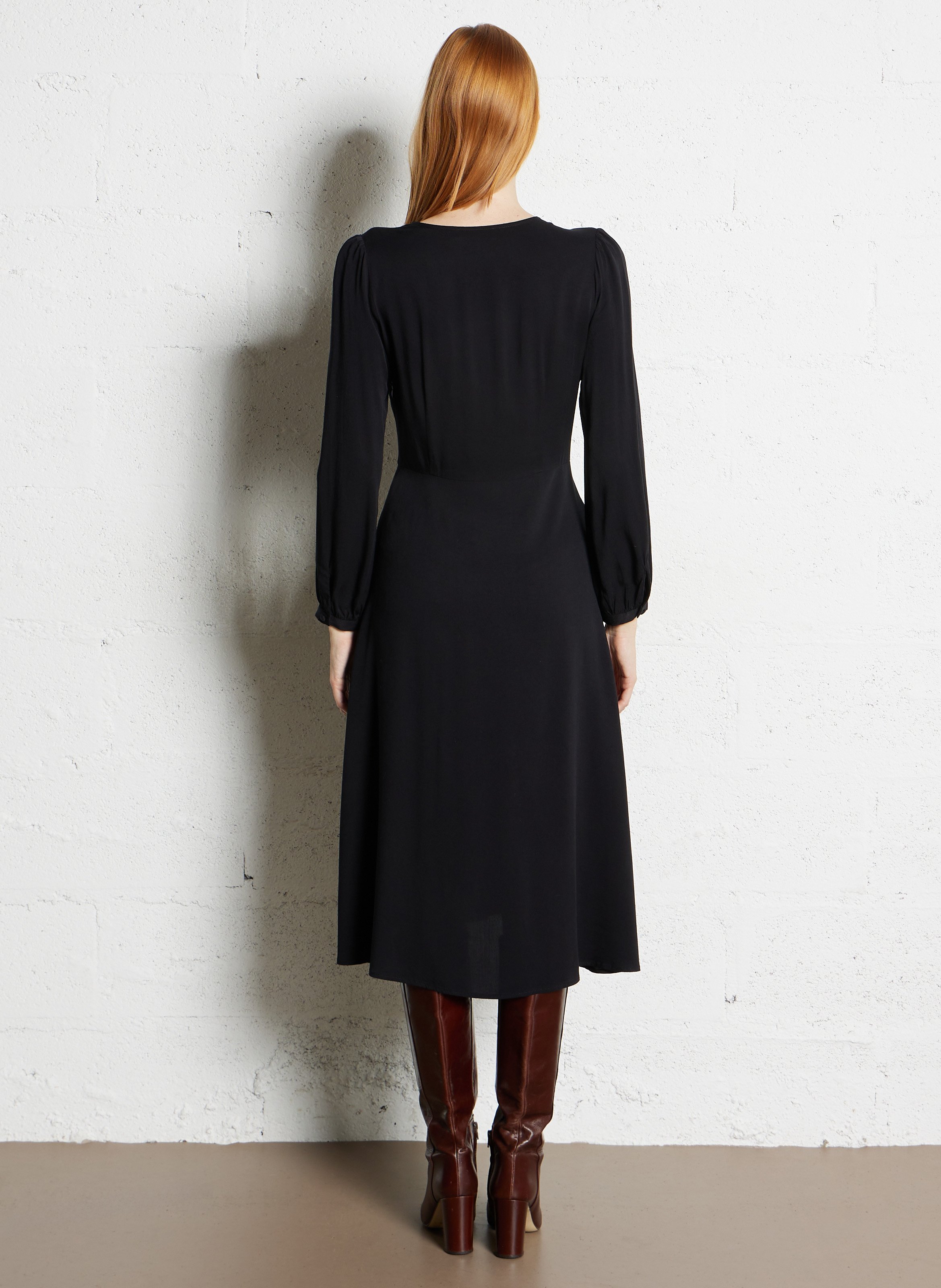 Midi wikkeljurk met uitlopende rok LA PETITE ETOILE Zwart