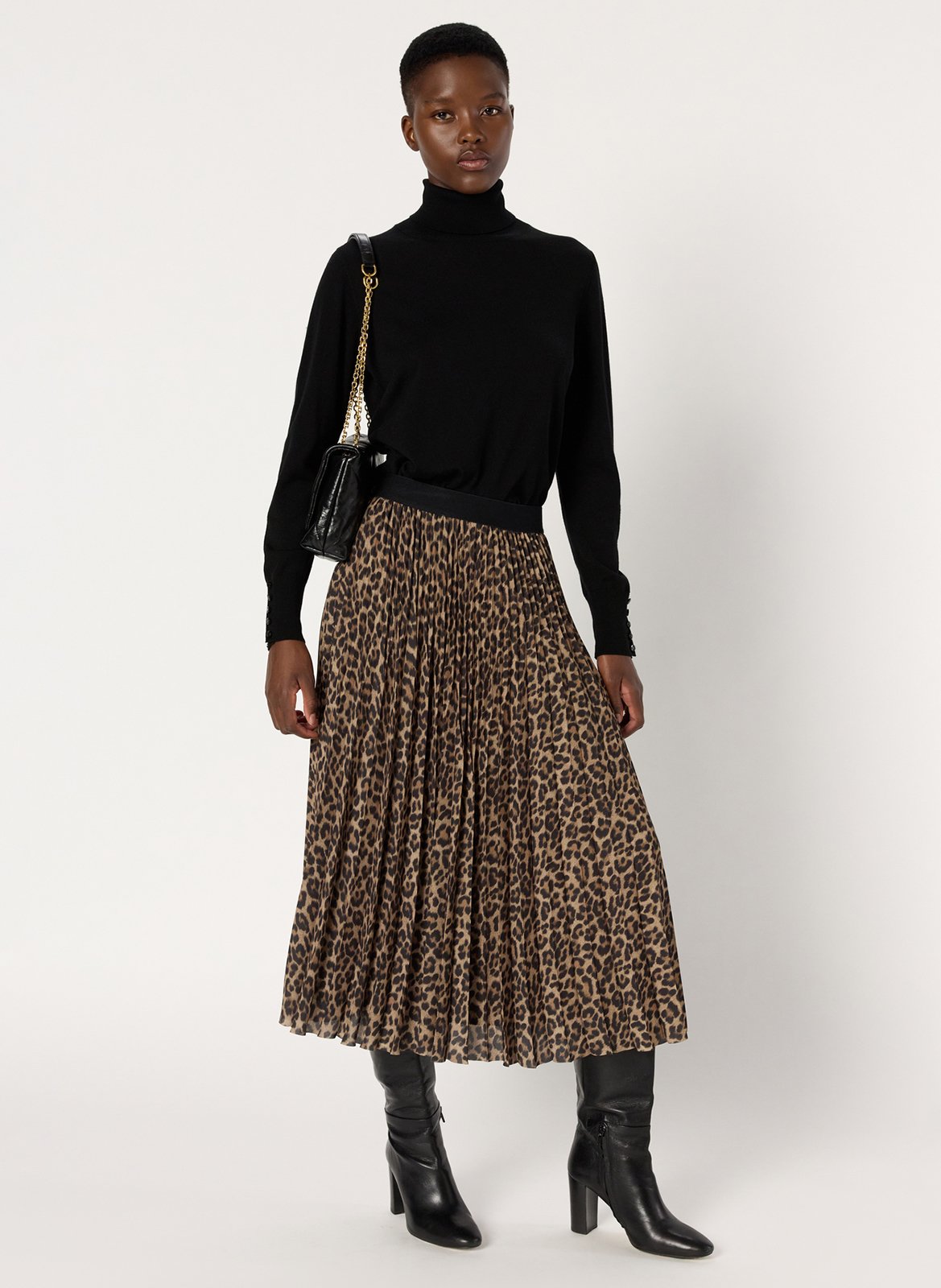 Jupe évasée plissée léopard GERARD DAREL Marron