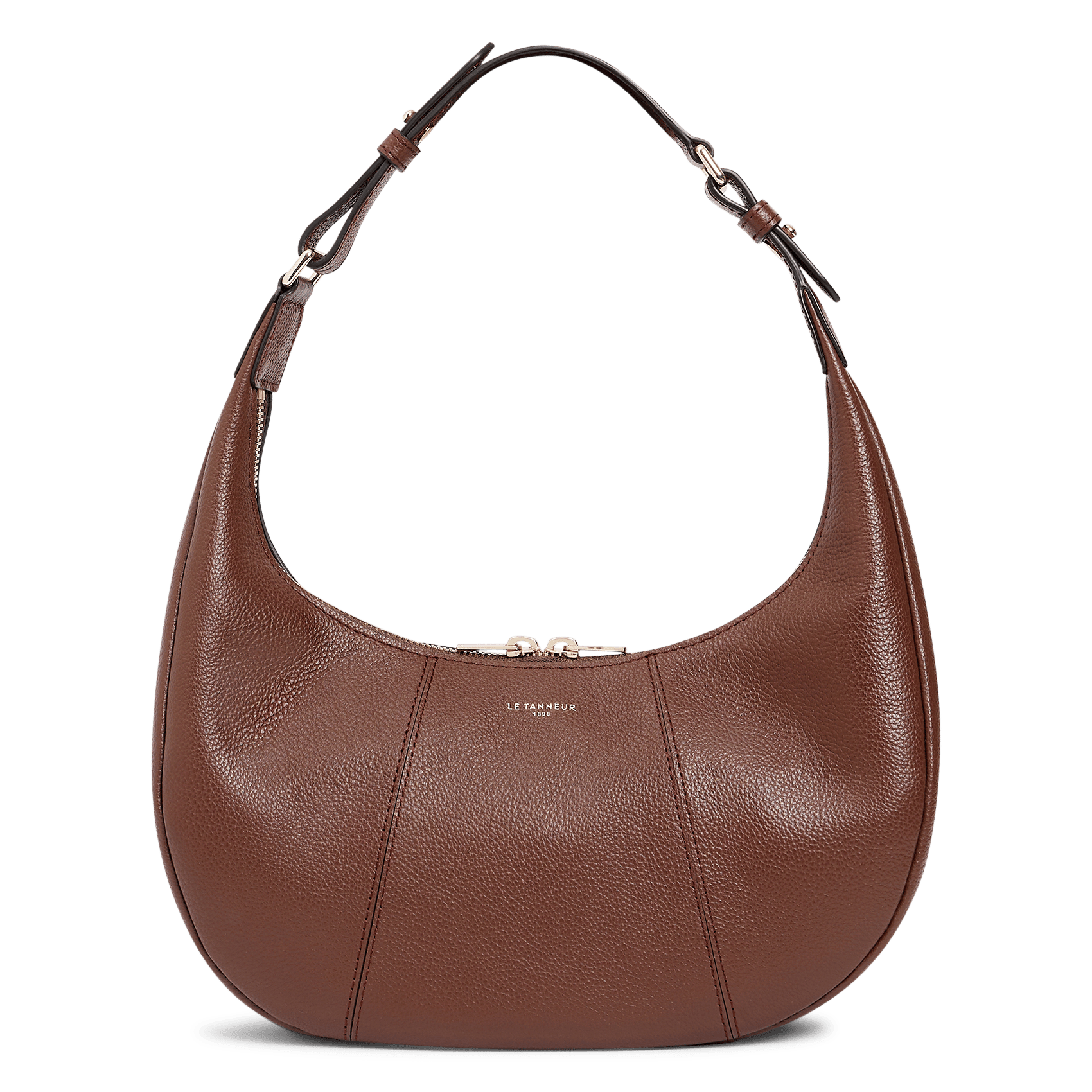 Kleine hobo tas met rits in korrelig leer Bruin