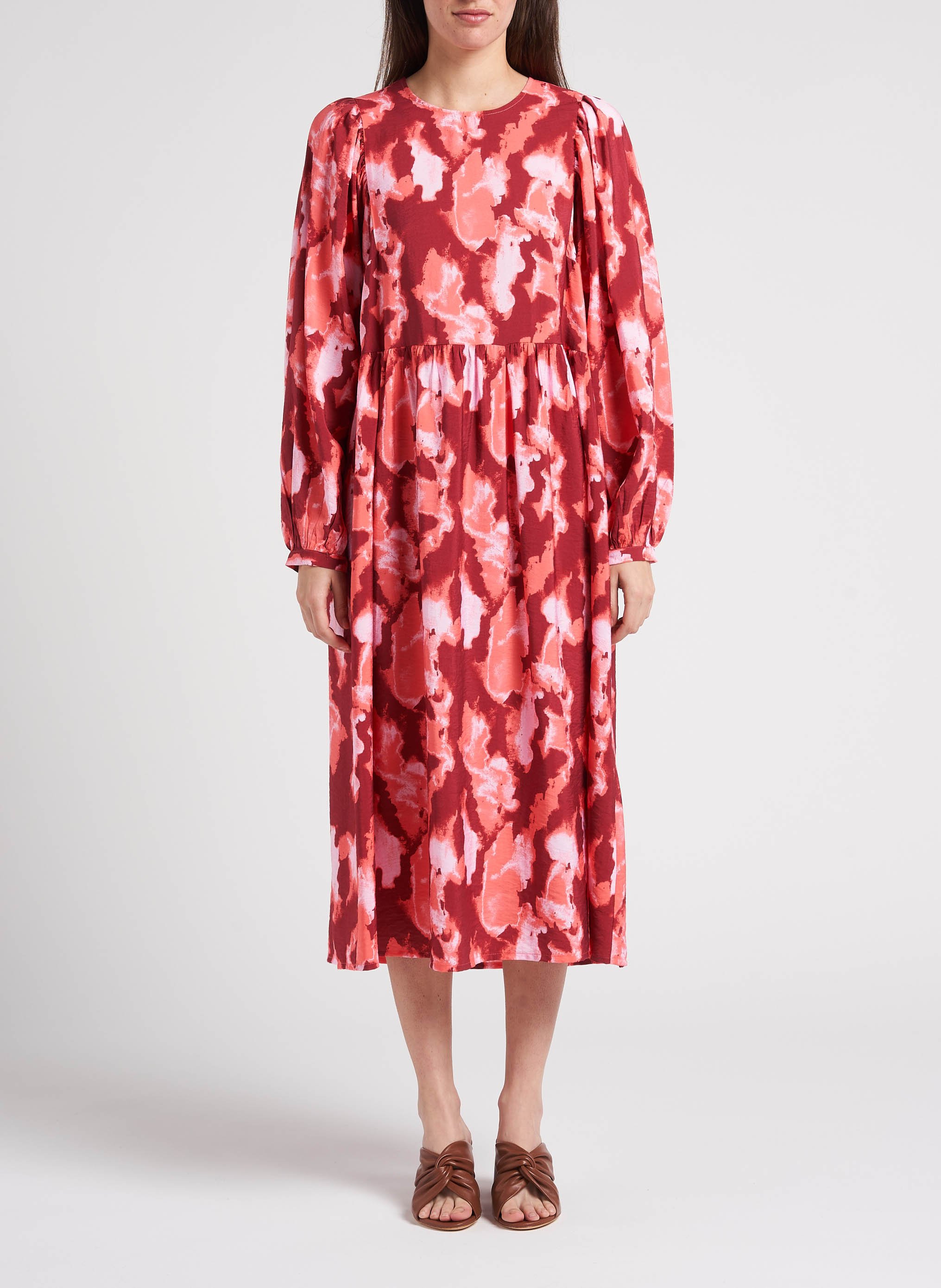 Robe midi col rond imprimée  MOSS COPENHAGEN Rouge