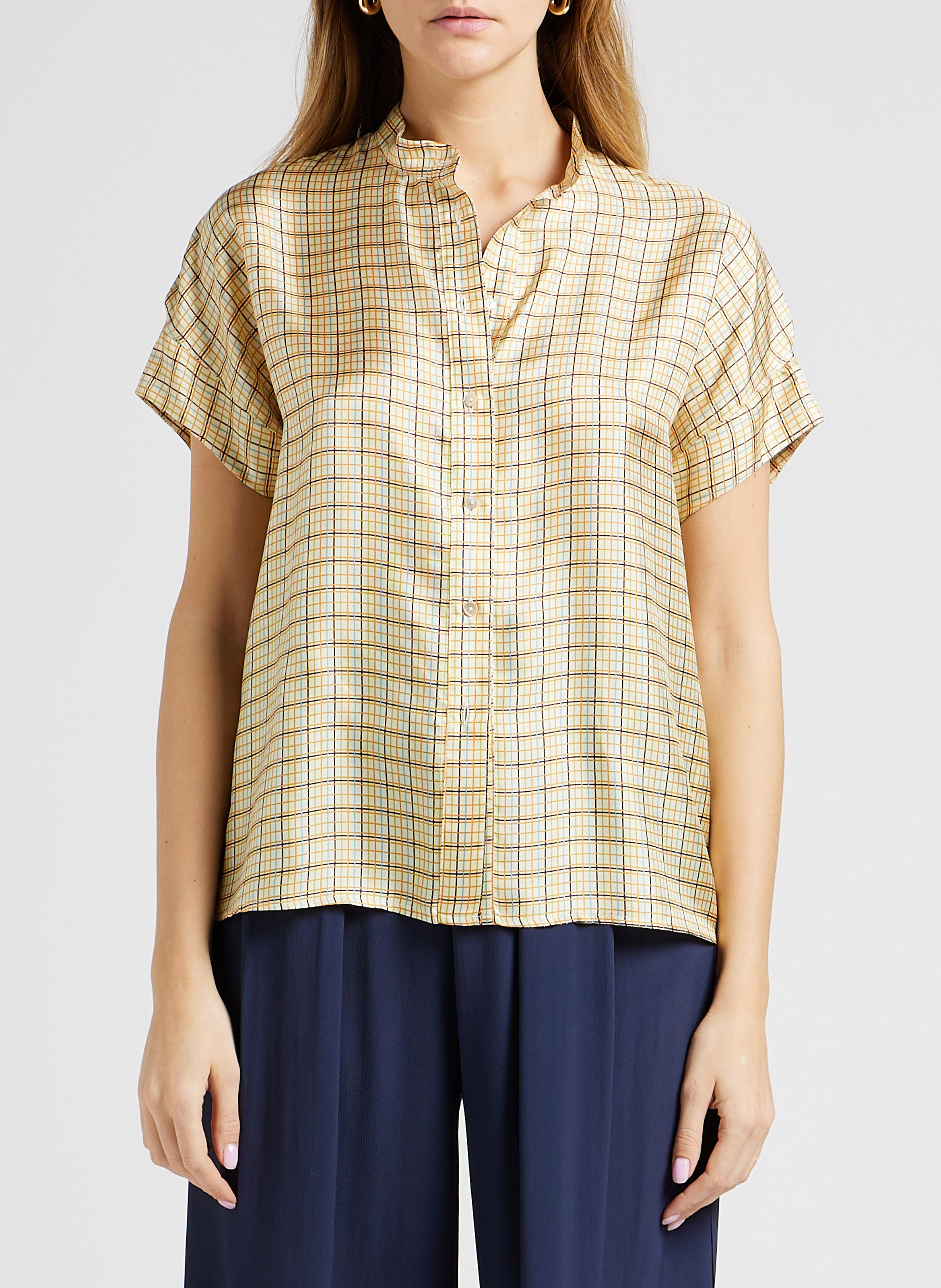 Zijden overhemd met print en maokraag MOMONI Geel