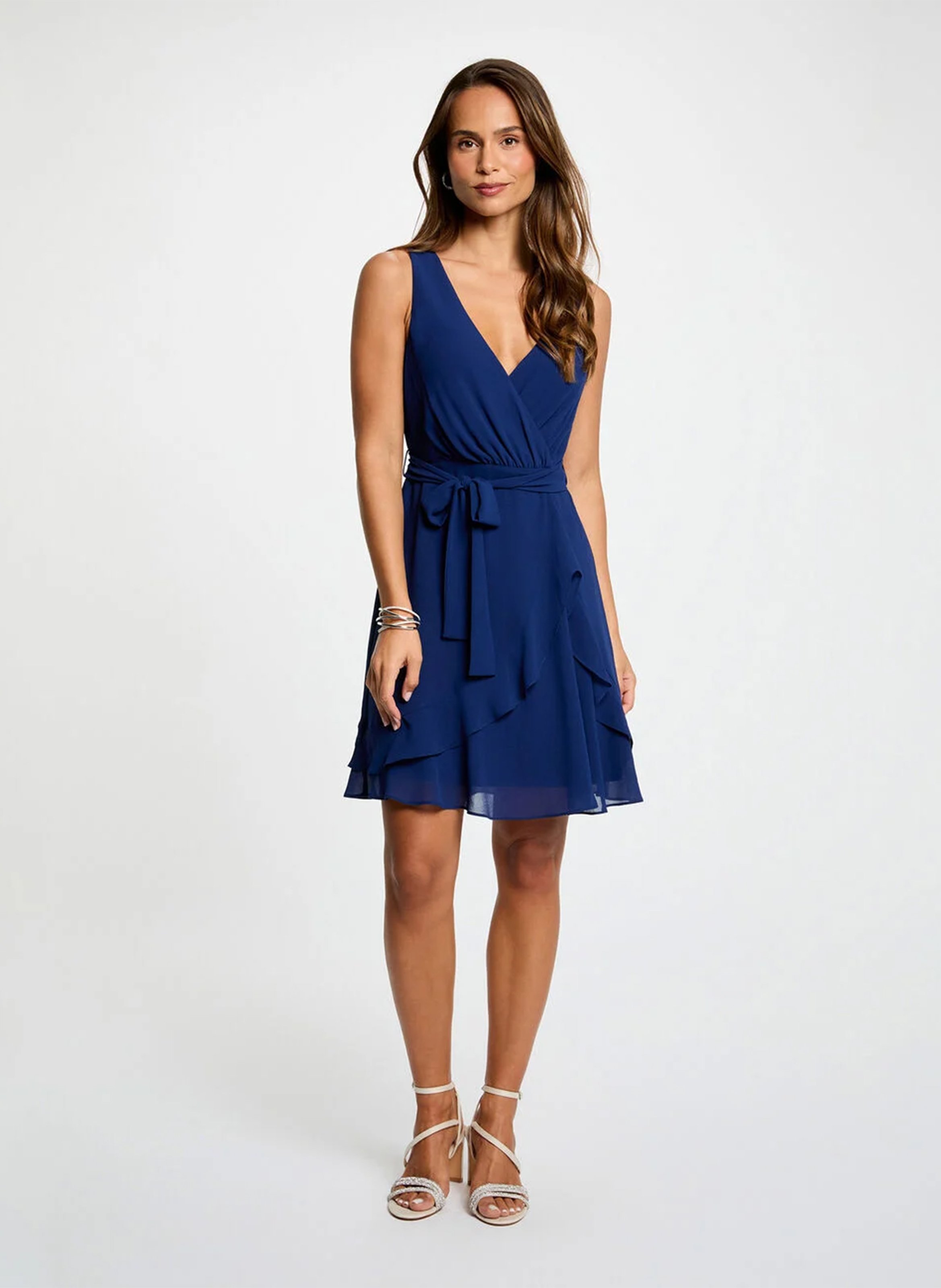 Short straight V-neck dress MORGAN Blue