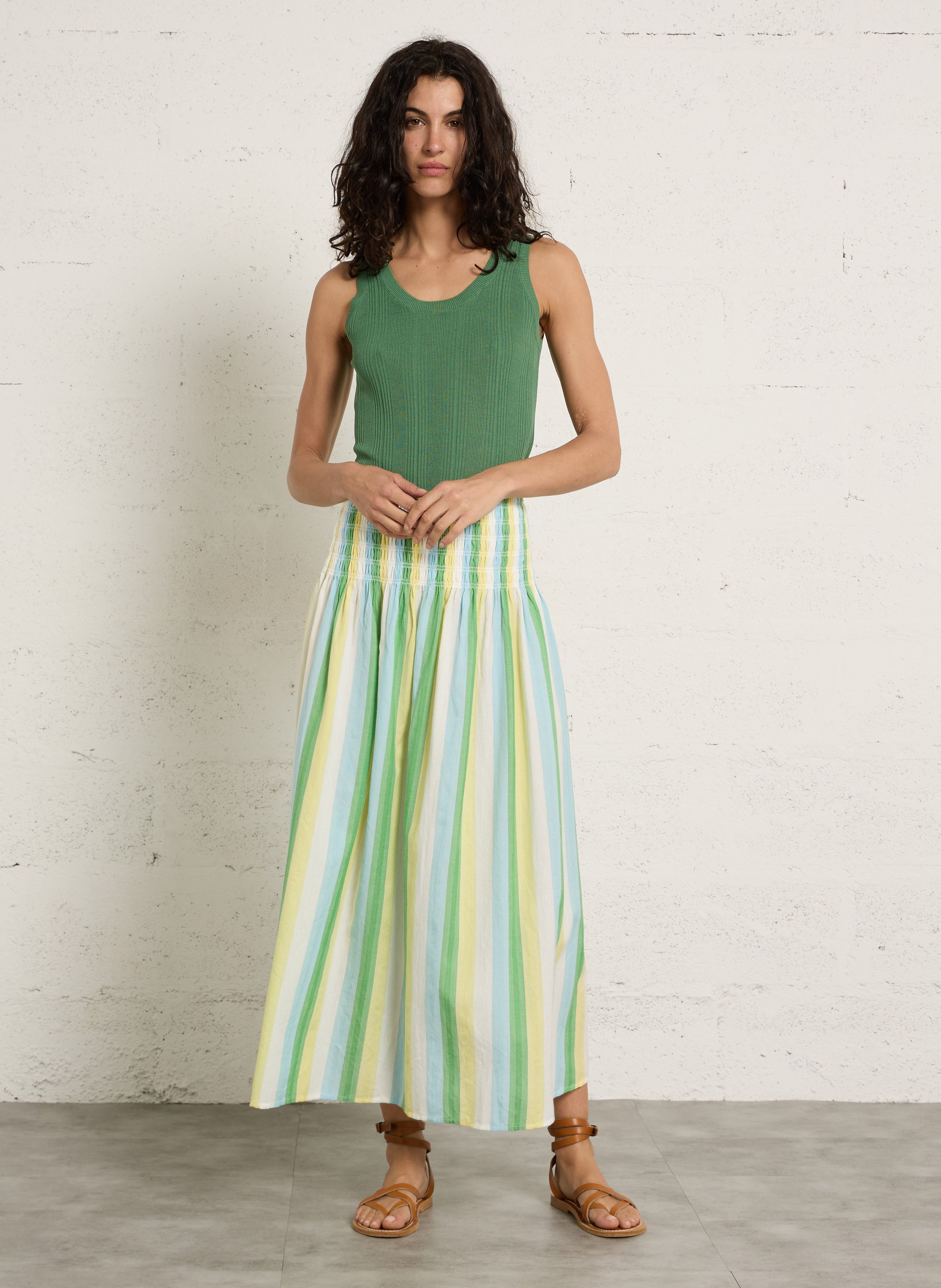 Lange uitlopende rok met strepen PETITE MENDIGOTE Groen