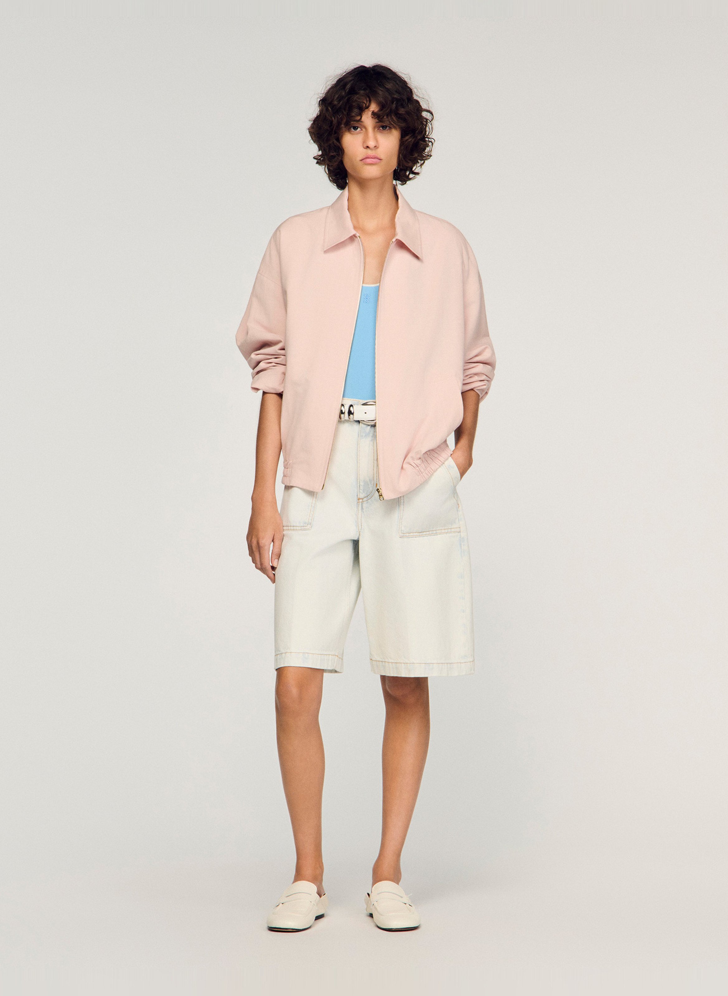 Loose-fitting plain zip-up jacket SANDRO Pink