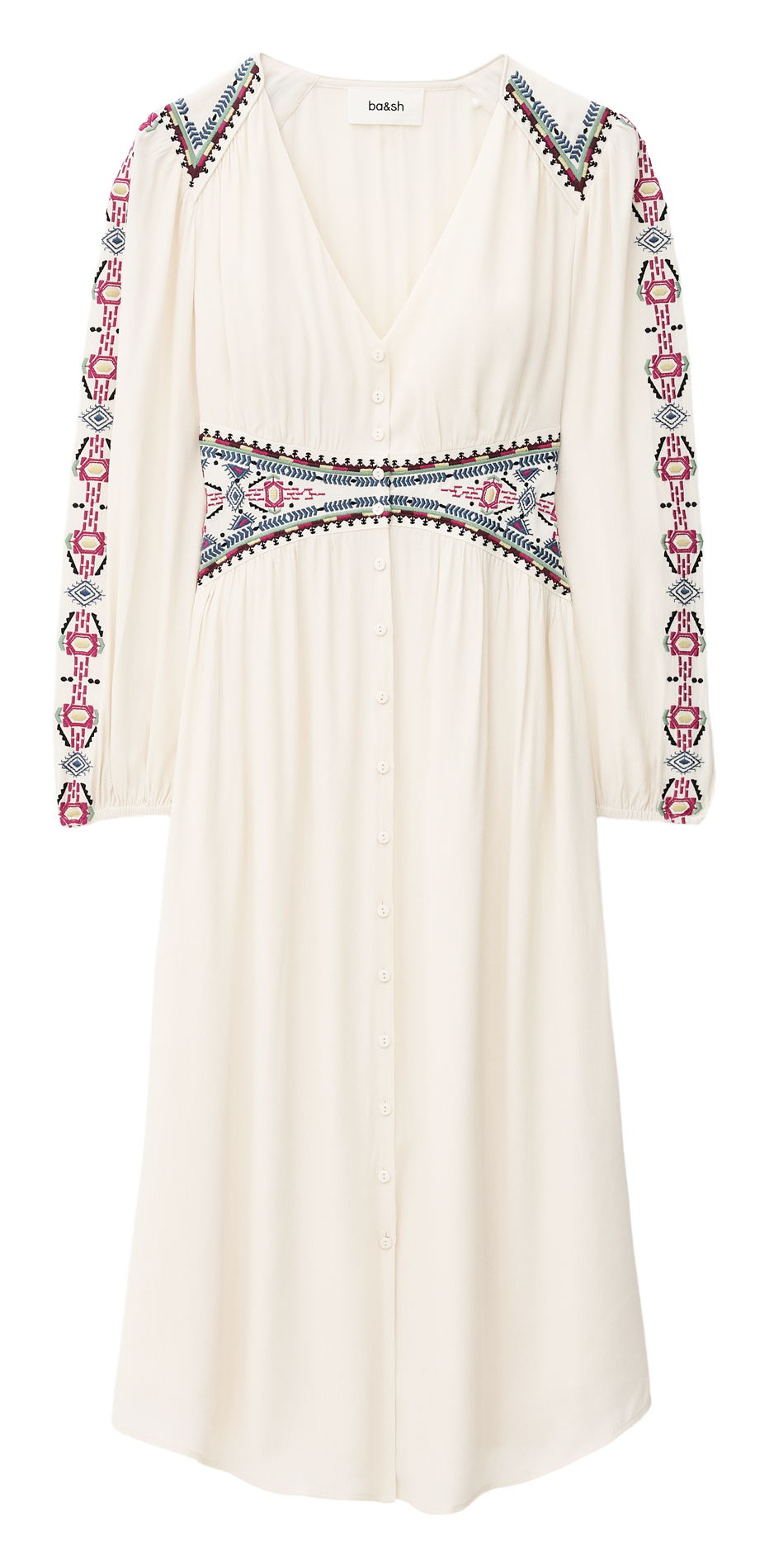 Long straight embroidered dress BA&SH Beige