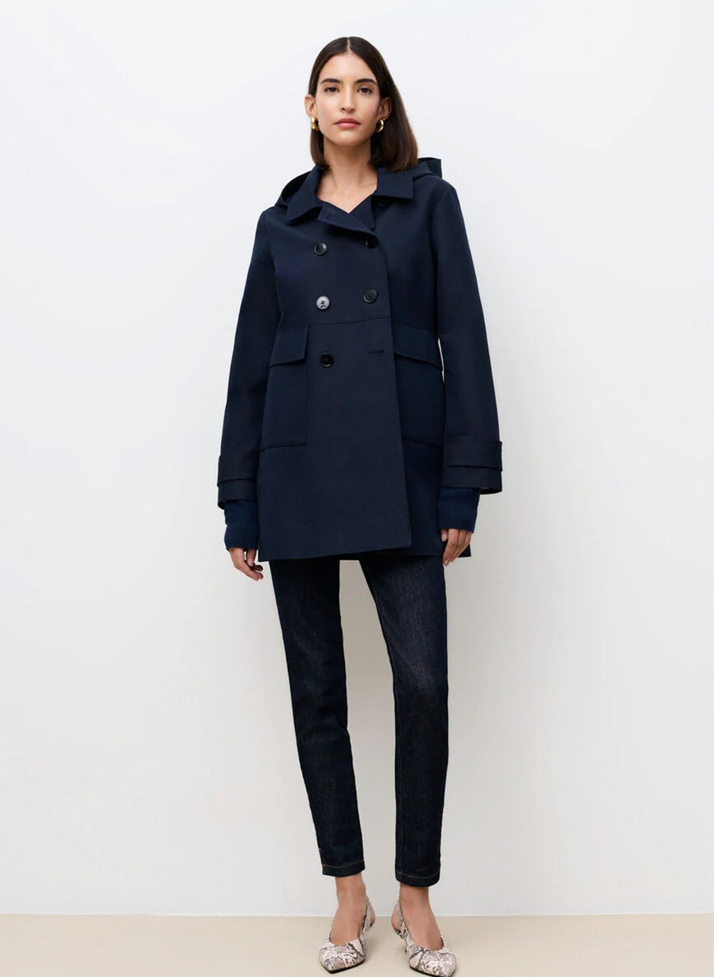 Trench droit à capuche en coton mélangé CAROLL Bleu