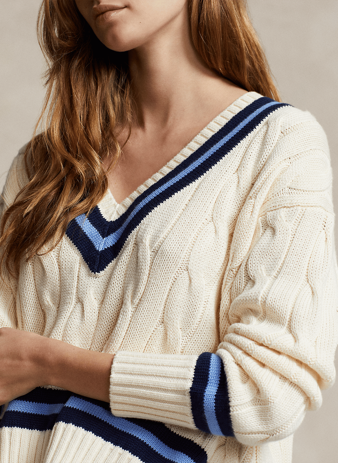 Blauw-witgestreepte trui met V-hals Héritage POLO RALPH LAUREN Wit