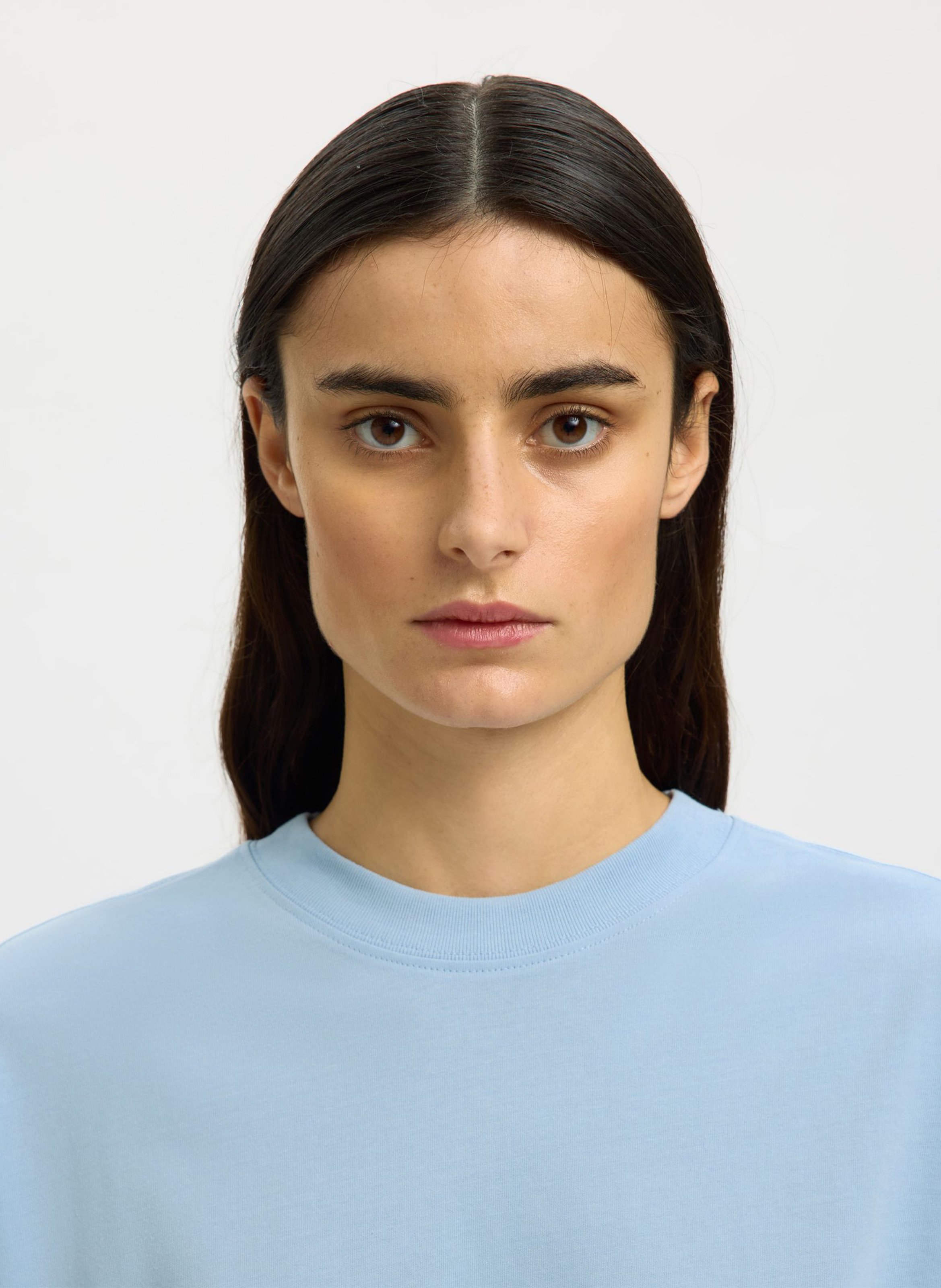 Oversized round neck organic cotton t-shirt SELECTED Blue