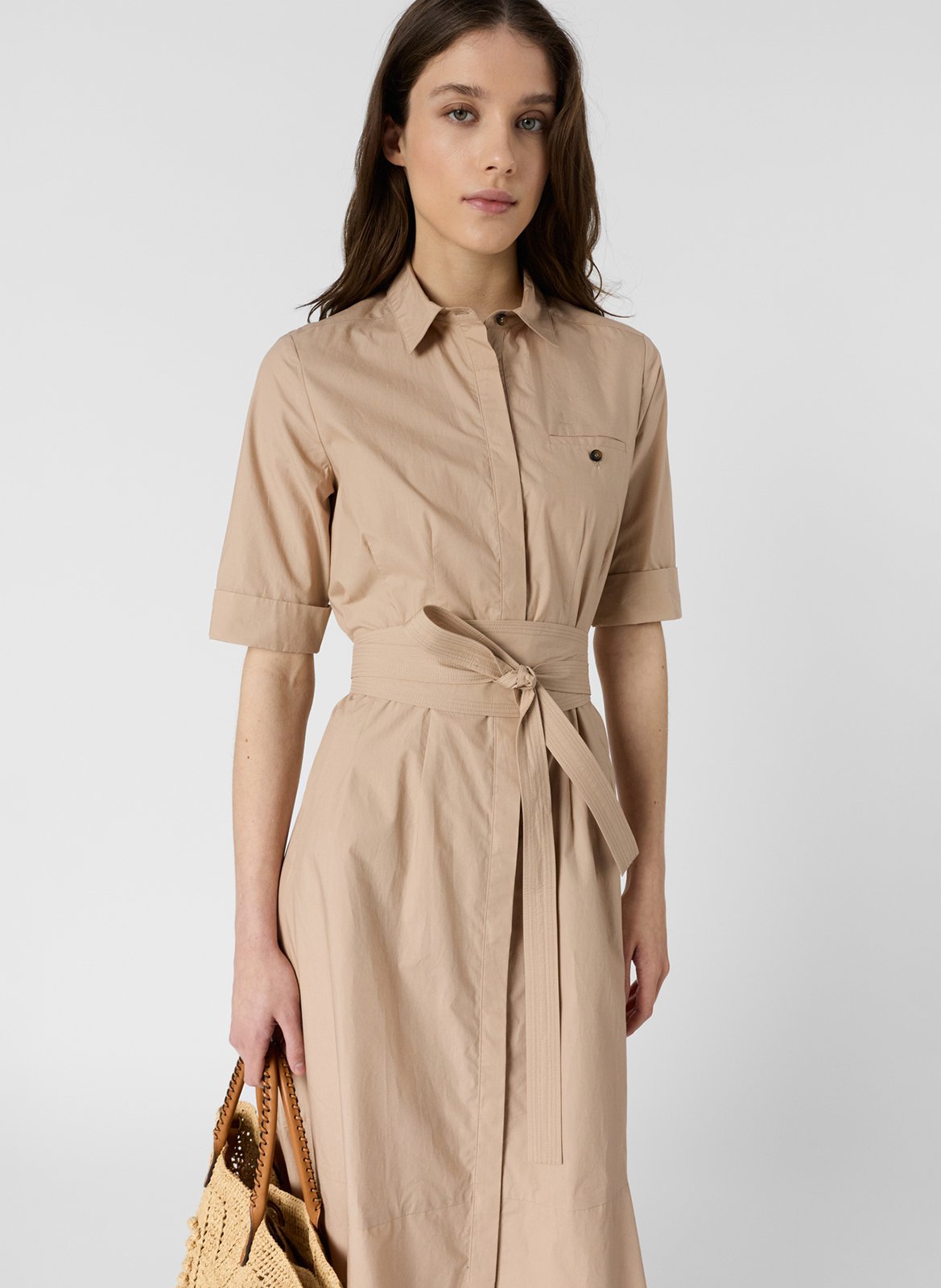 Midi-Kleid mit Gürtel in Uni GERARD DAREL Braun