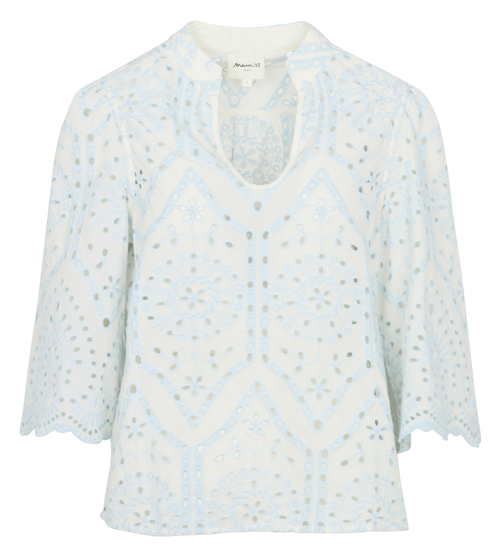 Blousecol V en coton MAISON 123 Bleu