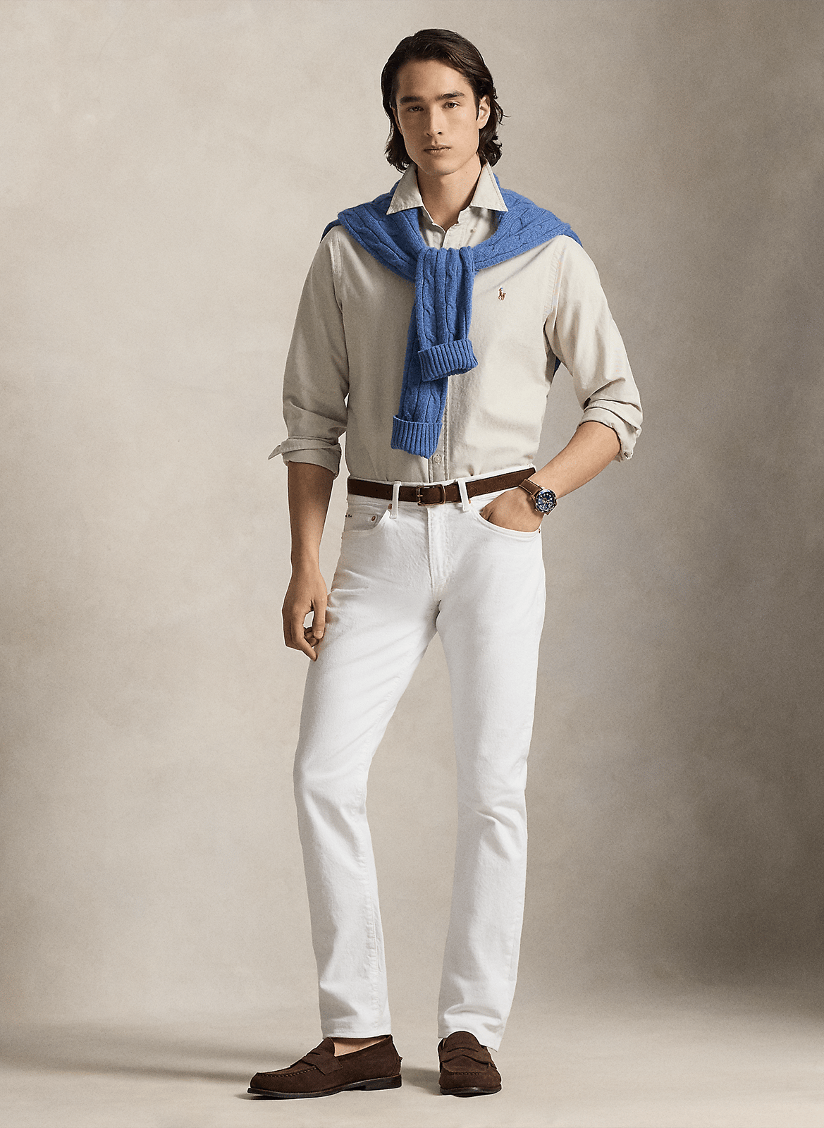 Slim-fit cotton shirt with classic collar POLO RALPH LAUREN Beige