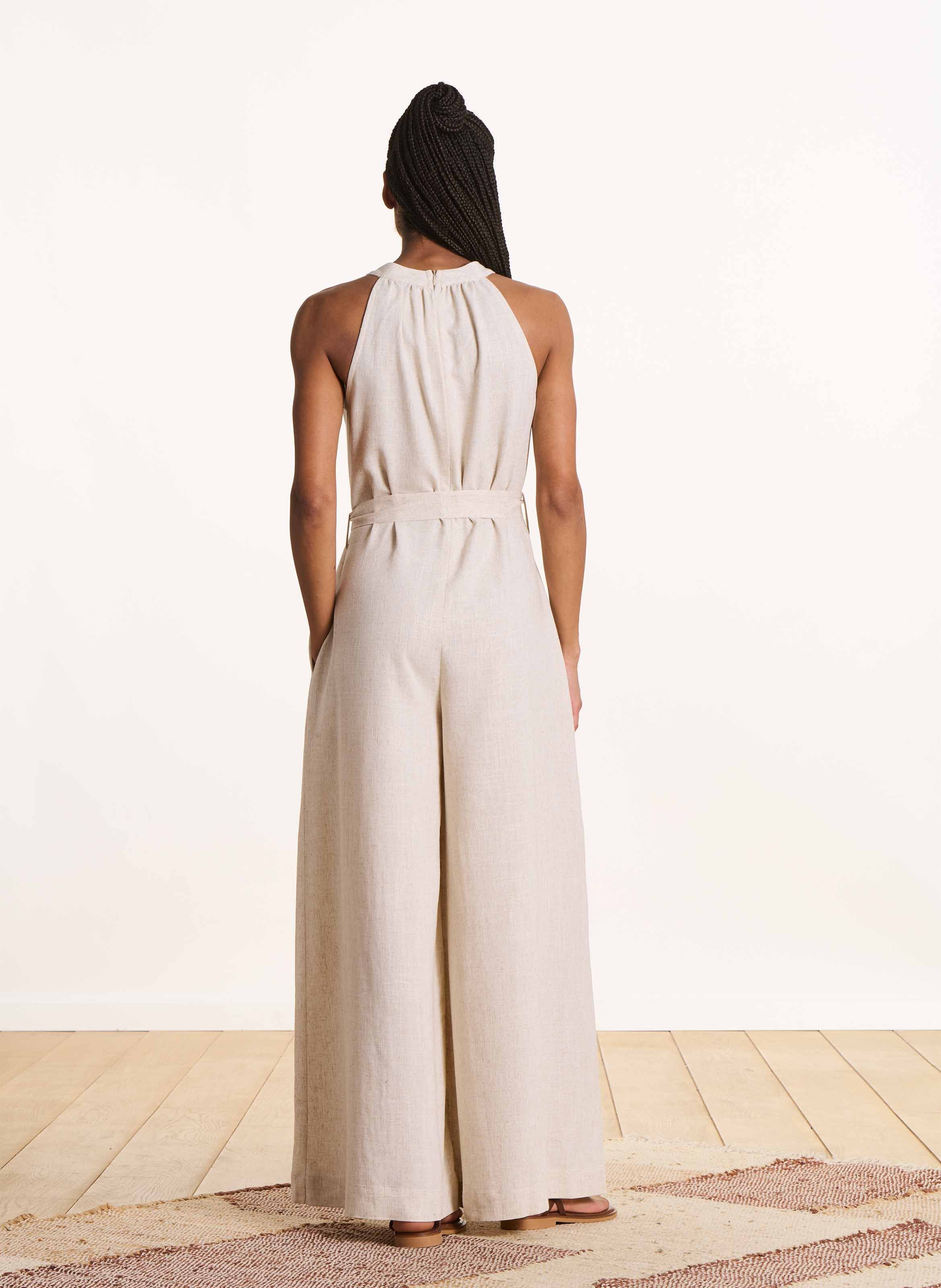 Weiter, ärmelloser Jumpsuit LA FEE MARABOUTEE Beige