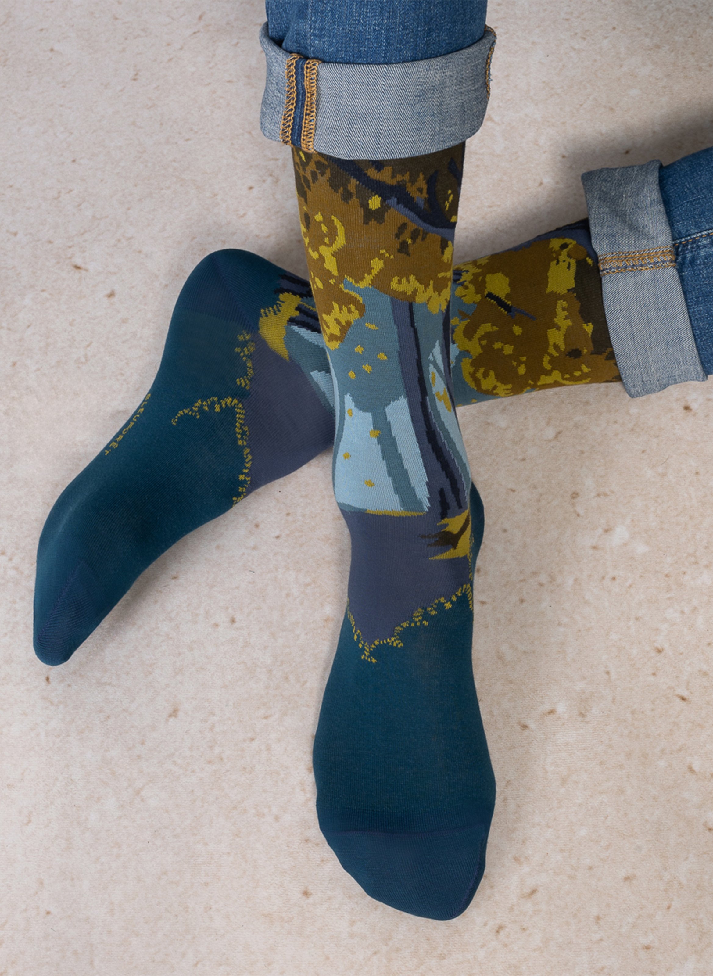 Sokken met jacquardmotief - katoenblend BLEUFORET Kaki