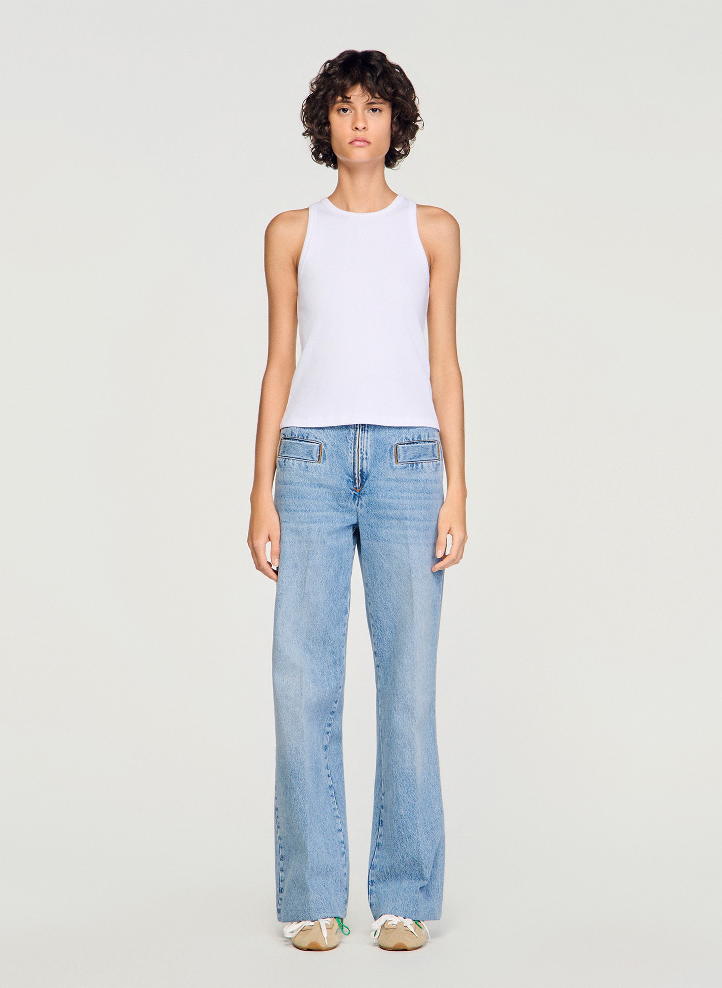 Straight cotton round-neck tank top SANDRO White